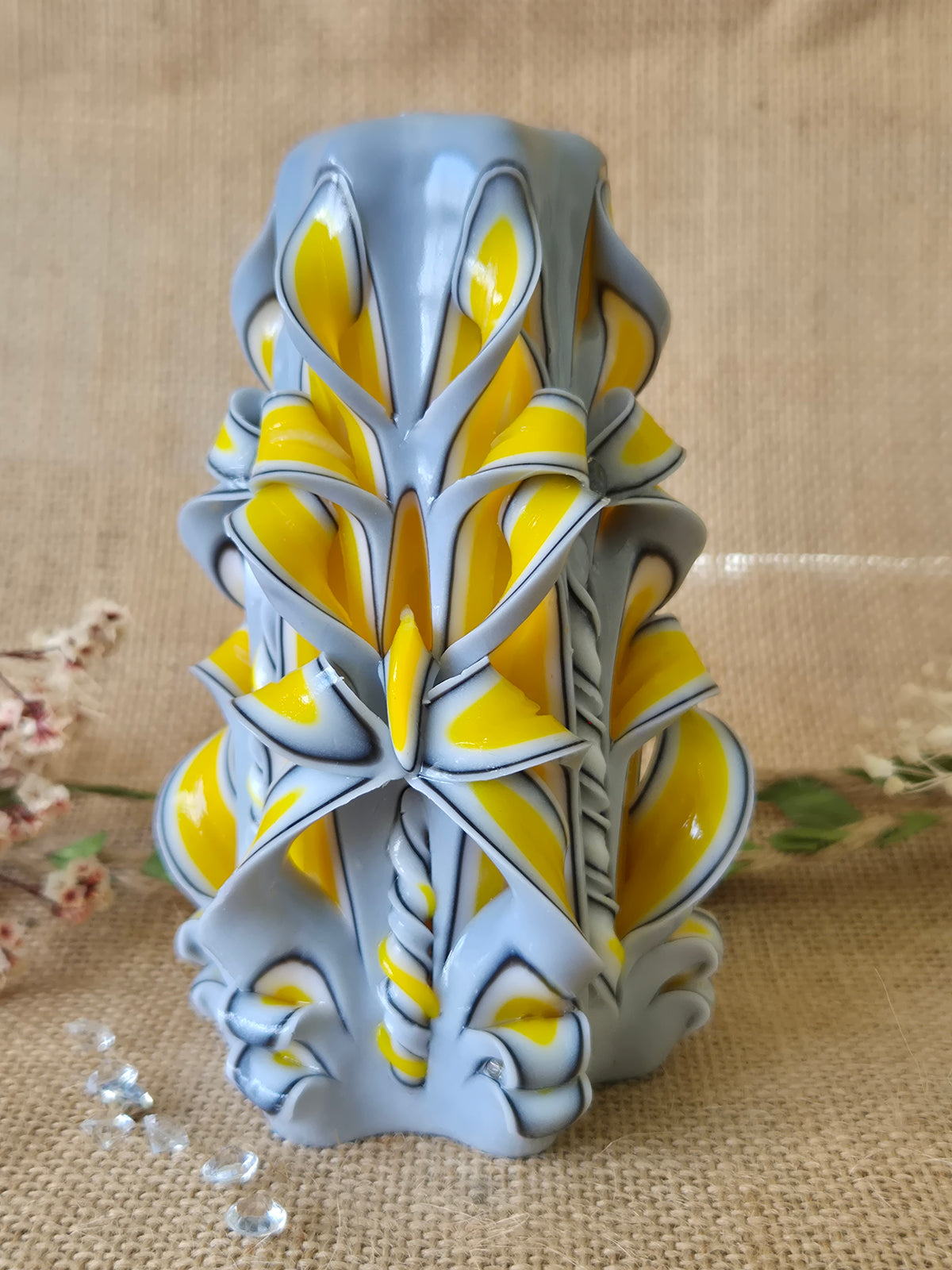 Yellow and Grey Candle 13cm