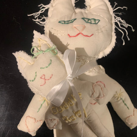 Cuddle Cat and Cuddle Kitten Hand Made Hand Embroidered
