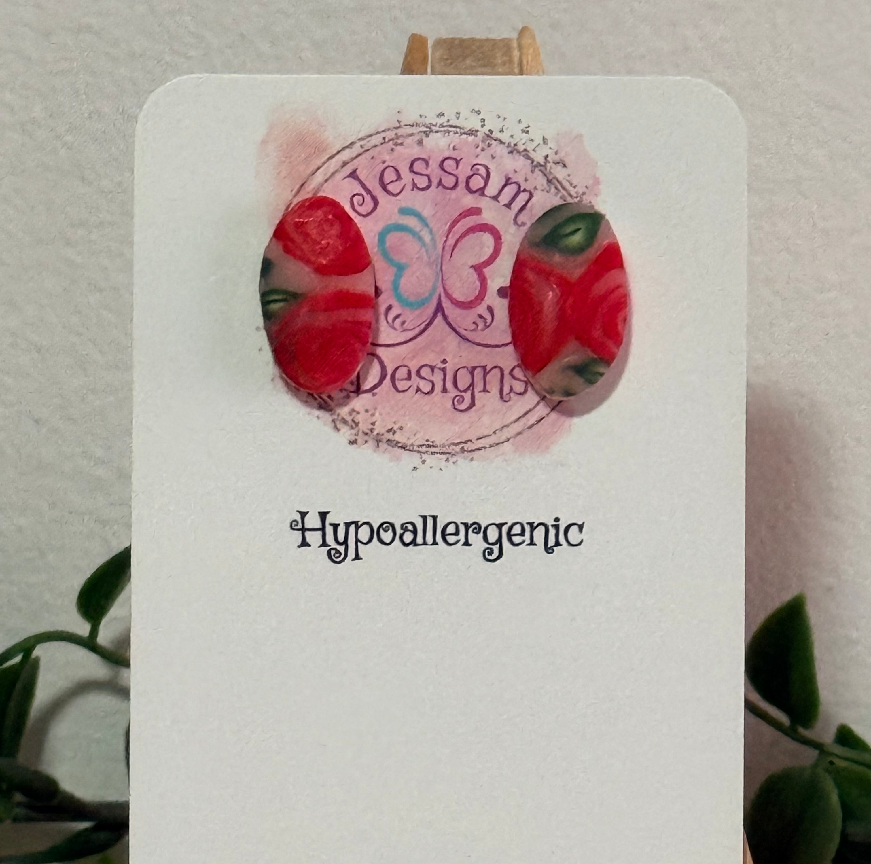 Red Oval Rose Polymer Clay Stud Earrings