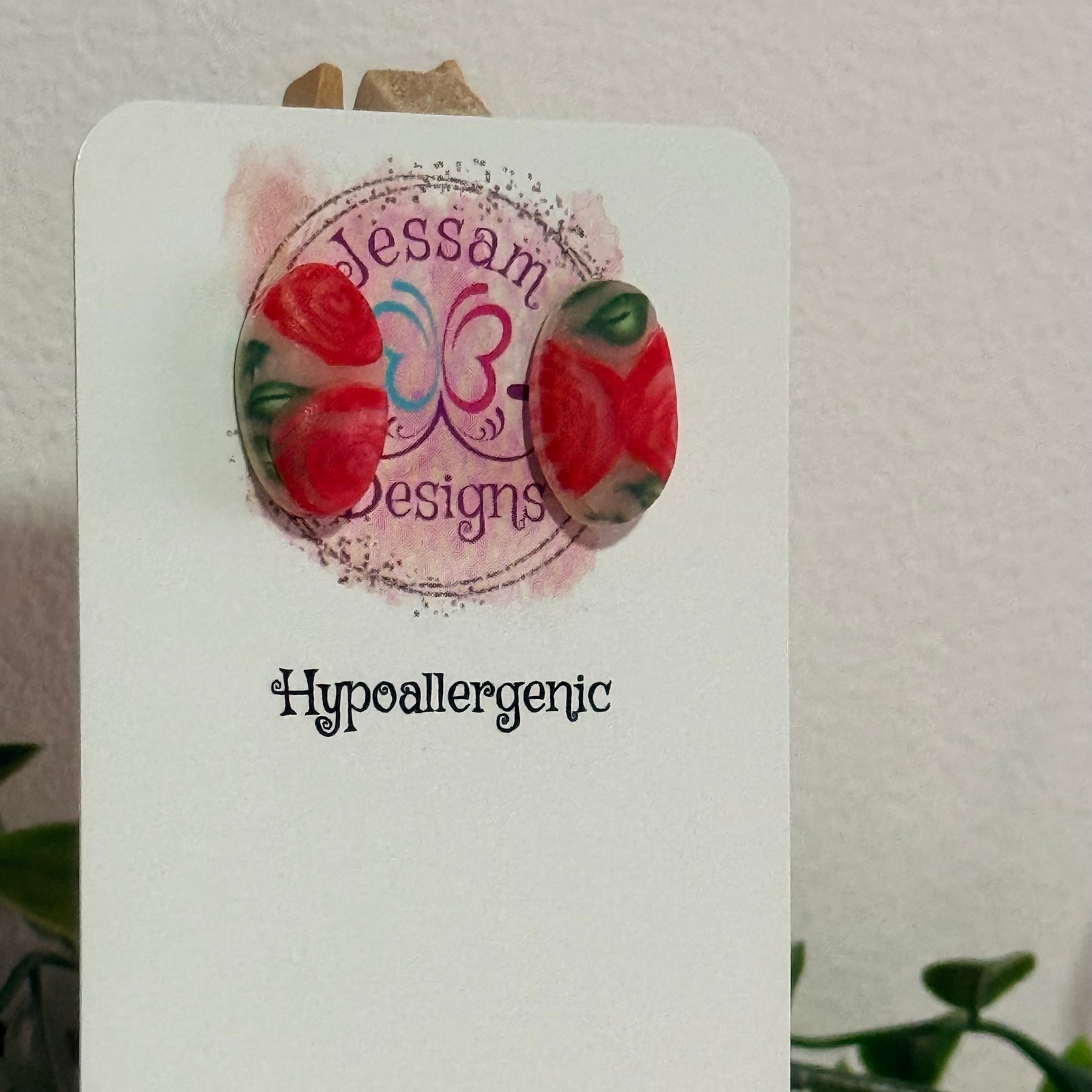 Red Oval Rose Polymer Clay Stud Earrings