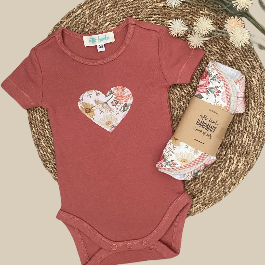 Cotton Onesie & Bibs Set - Vintage Floral