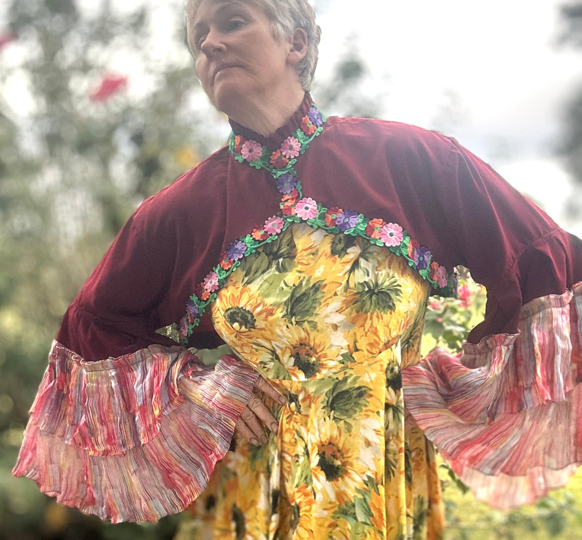Upcycled Maroon Bolero Topper Full Chiffon Sleeves
