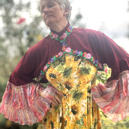 Upcycled Maroon Bolero Topper Full Chiffon Sleeves