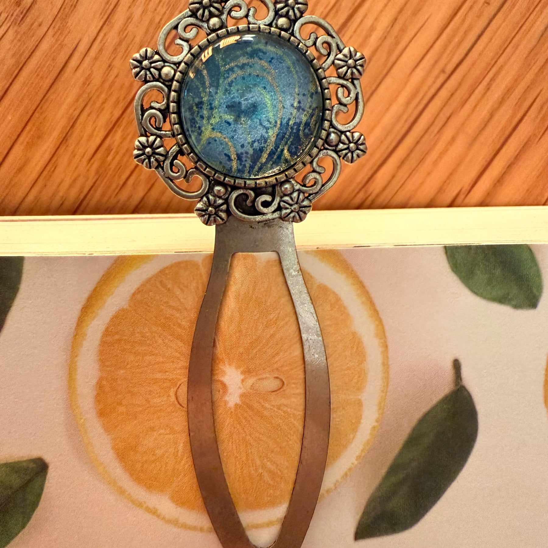 Antique Silver Vintage WASHI Cabochon Bookmark