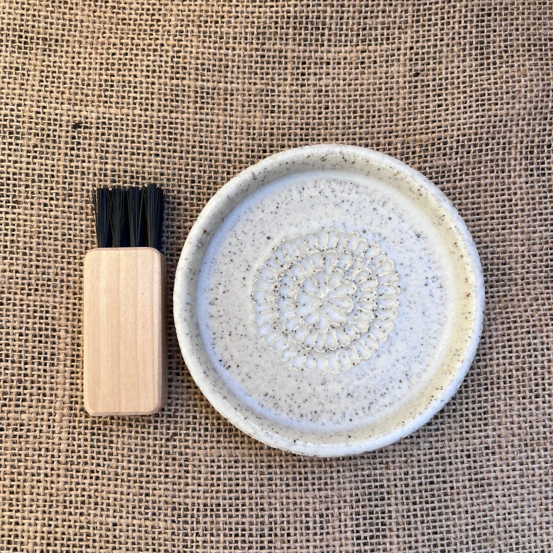 Speckled White Ceramic Grater with Brush