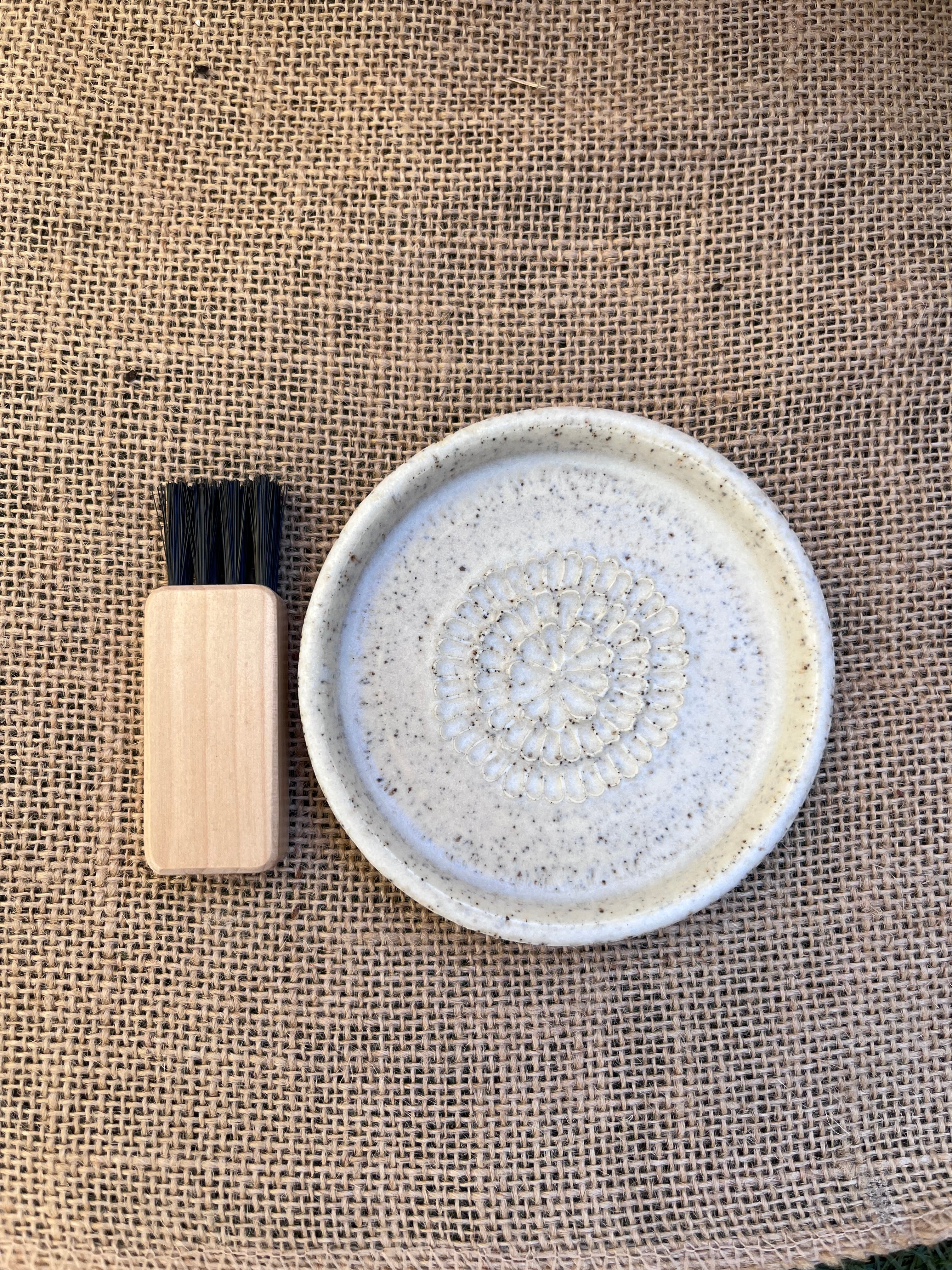 Speckled White Ceramic Grater with Brush