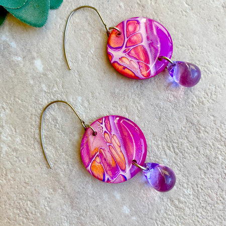 Pink Purple Orange Hand Painted Earrings