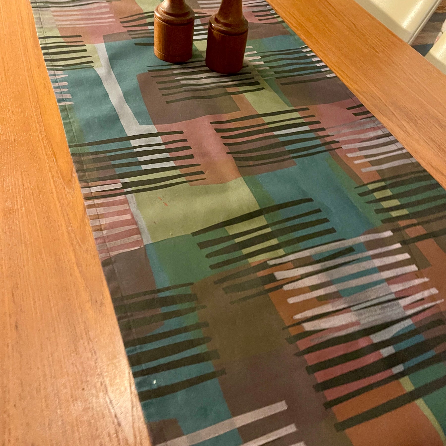 Table runner - Green rose grey and black lines