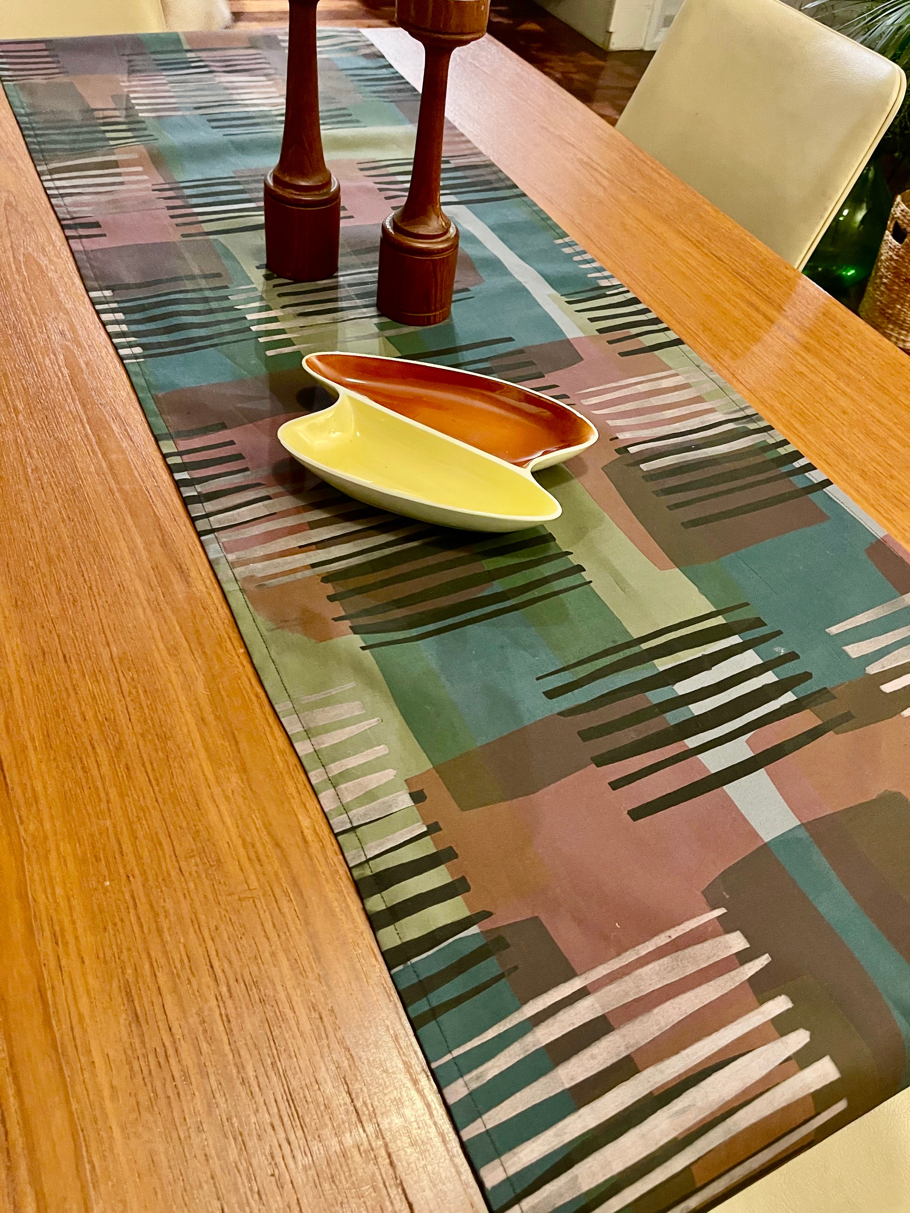 Table runner - Green rose grey and black lines