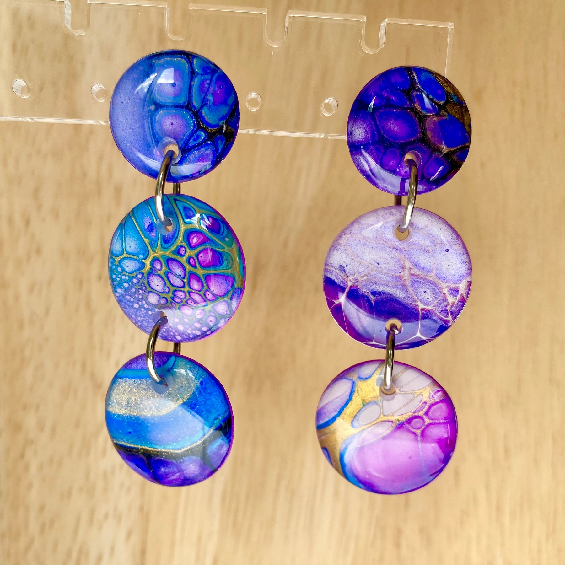 SOLD Artisan Hand Painted Stud Dangle Earrings