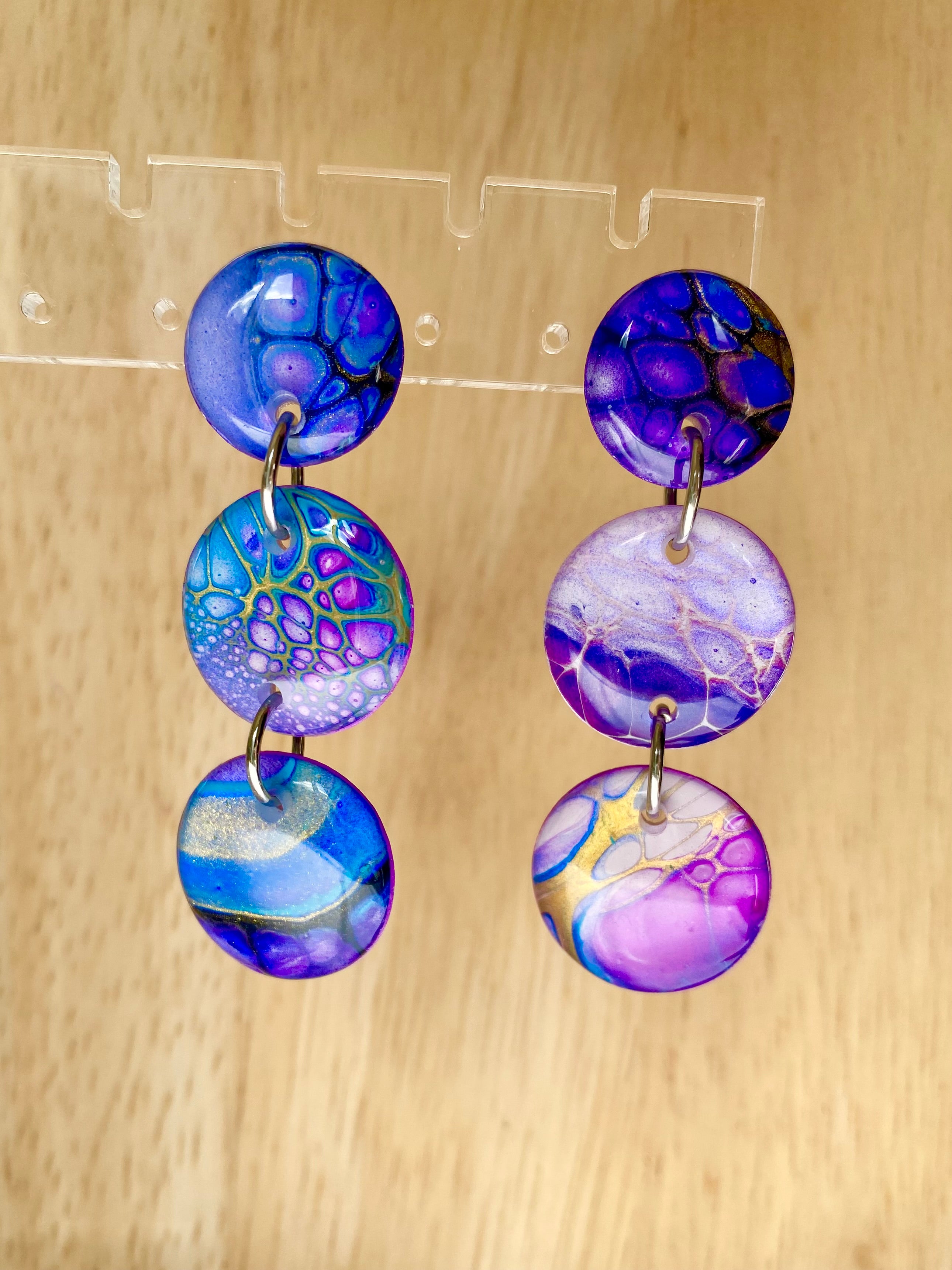 SOLD Artisan Hand Painted Stud Dangle Earrings