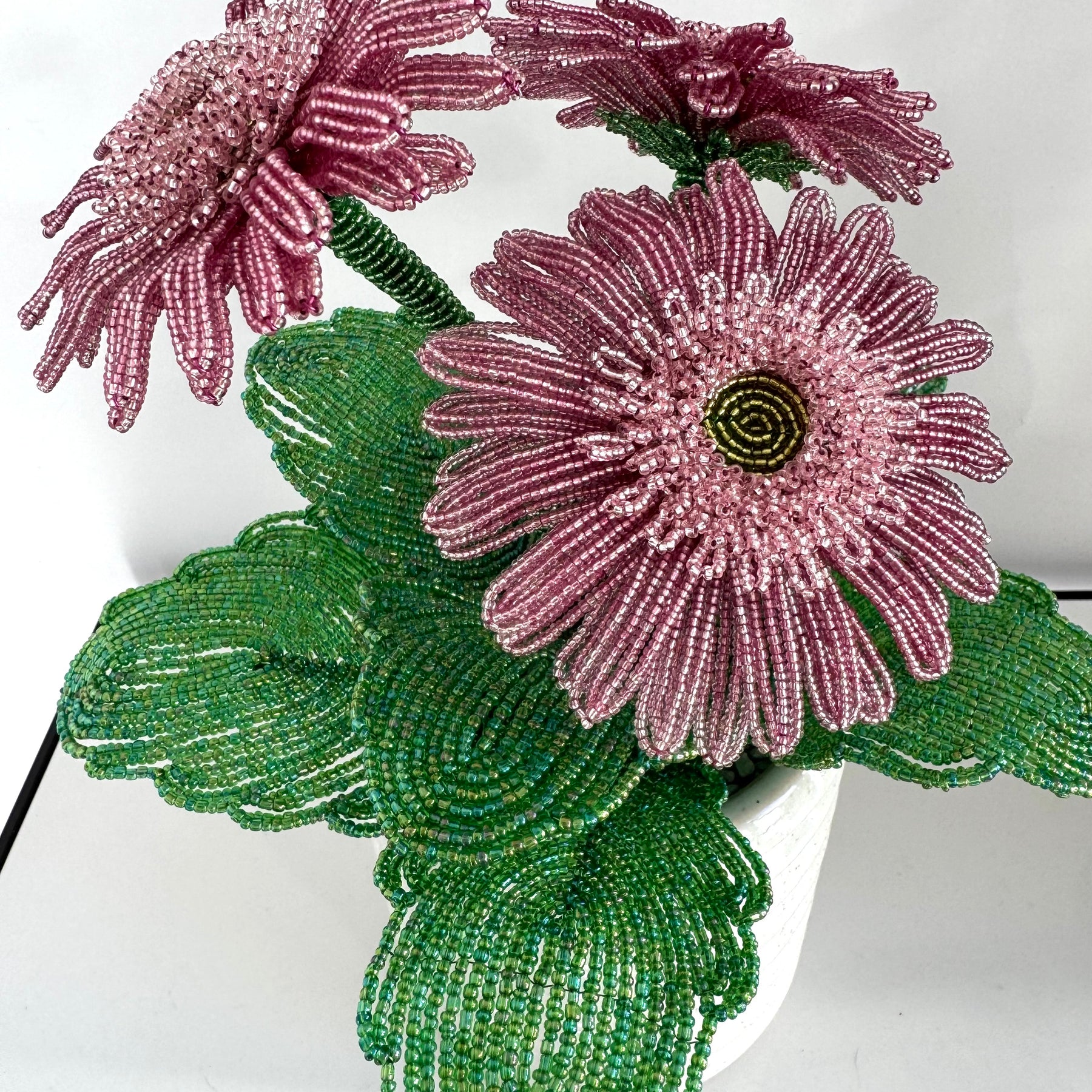 French-beaded potted Gerbera Daisy