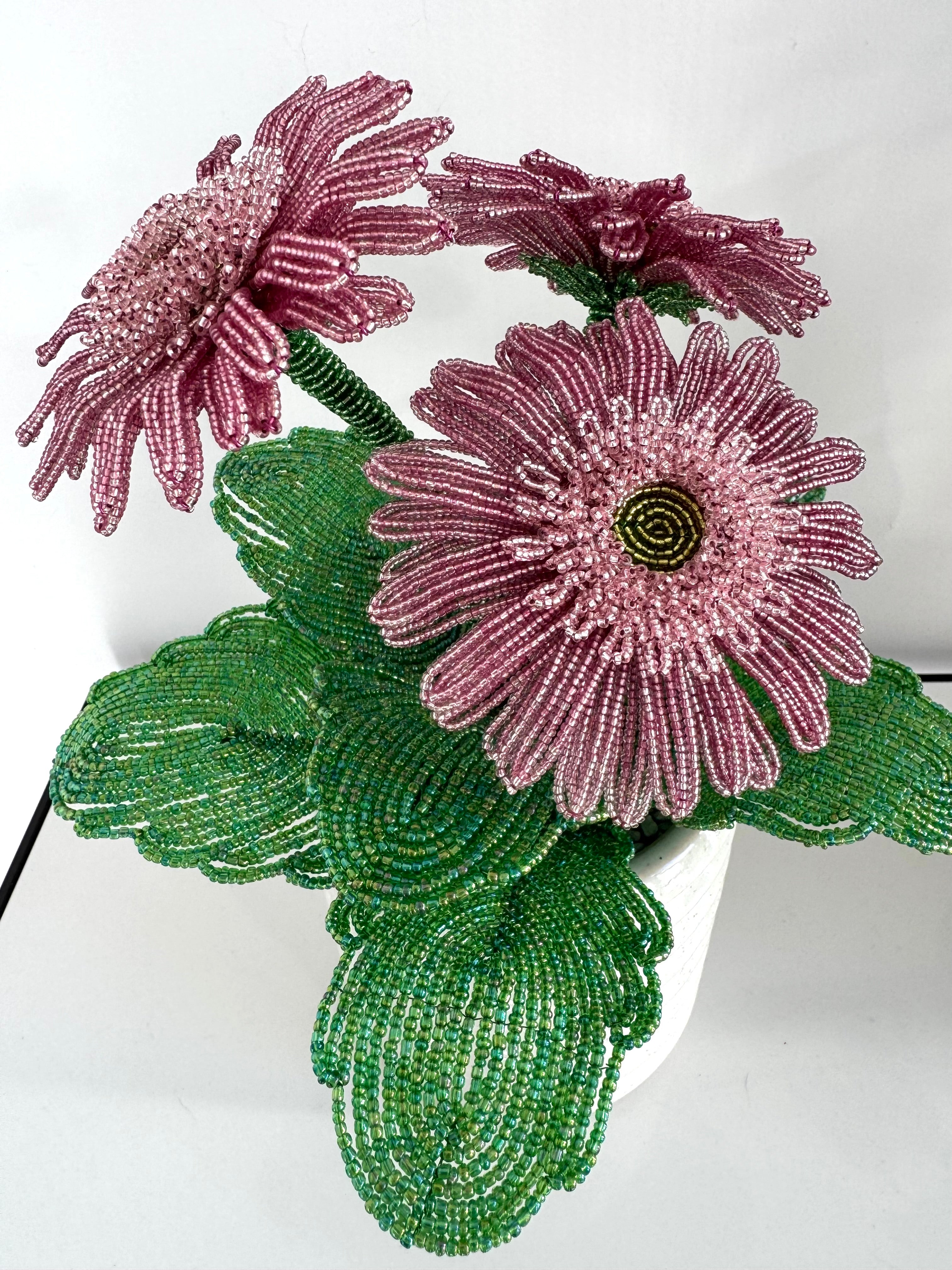 French-beaded potted Gerbera Daisy