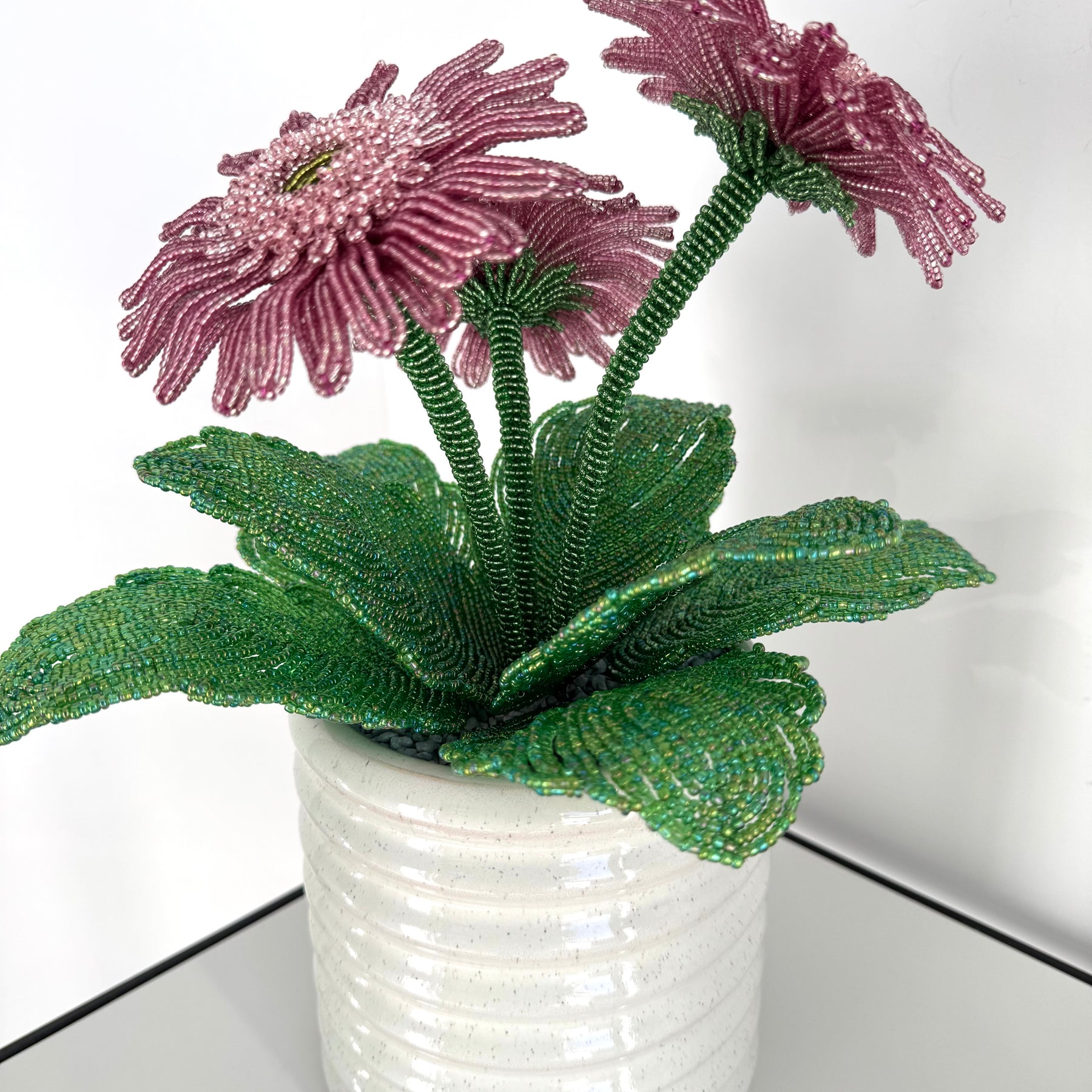 French-beaded potted Gerbera Daisy