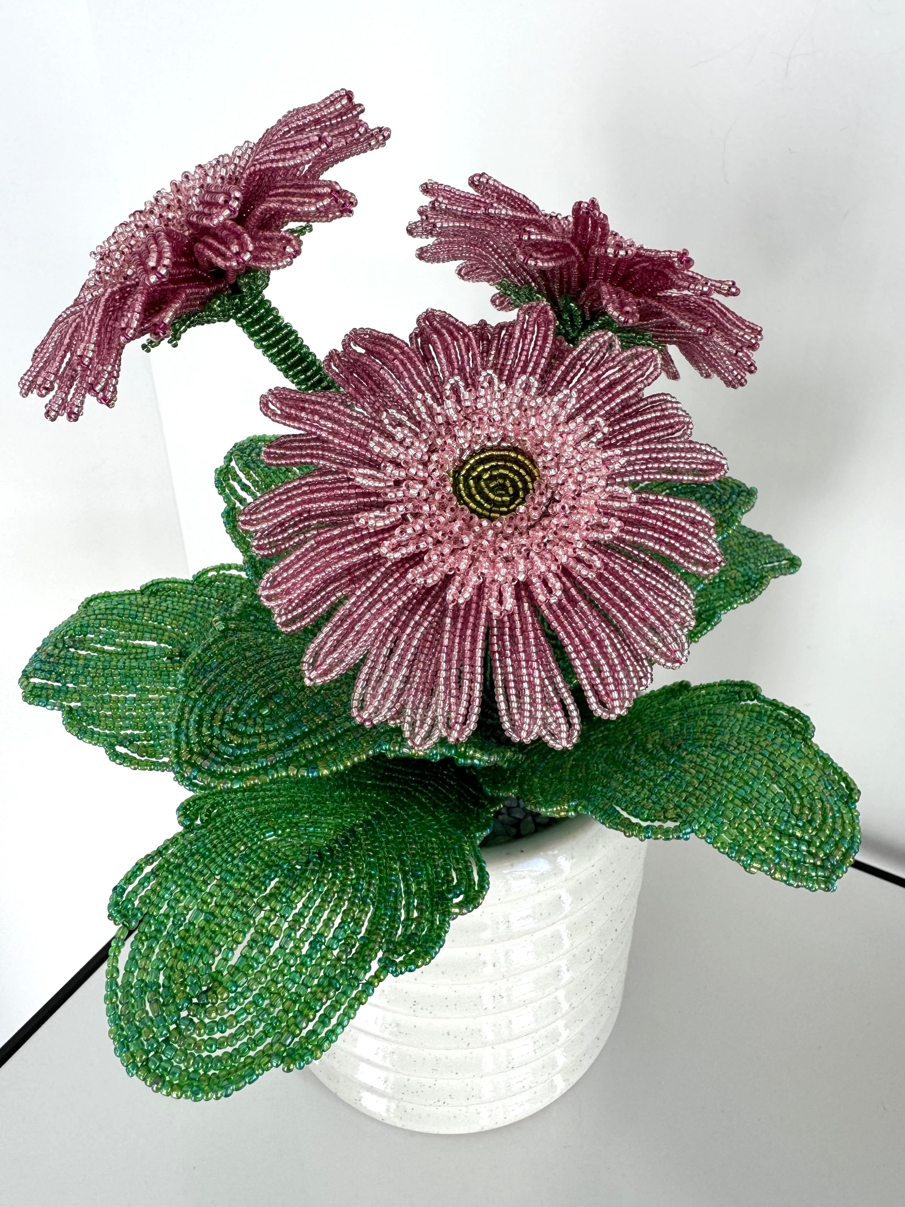French-beaded potted Gerbera Daisy