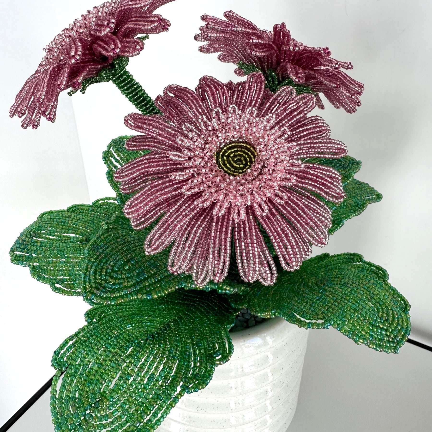 French-beaded potted Gerbera Daisy