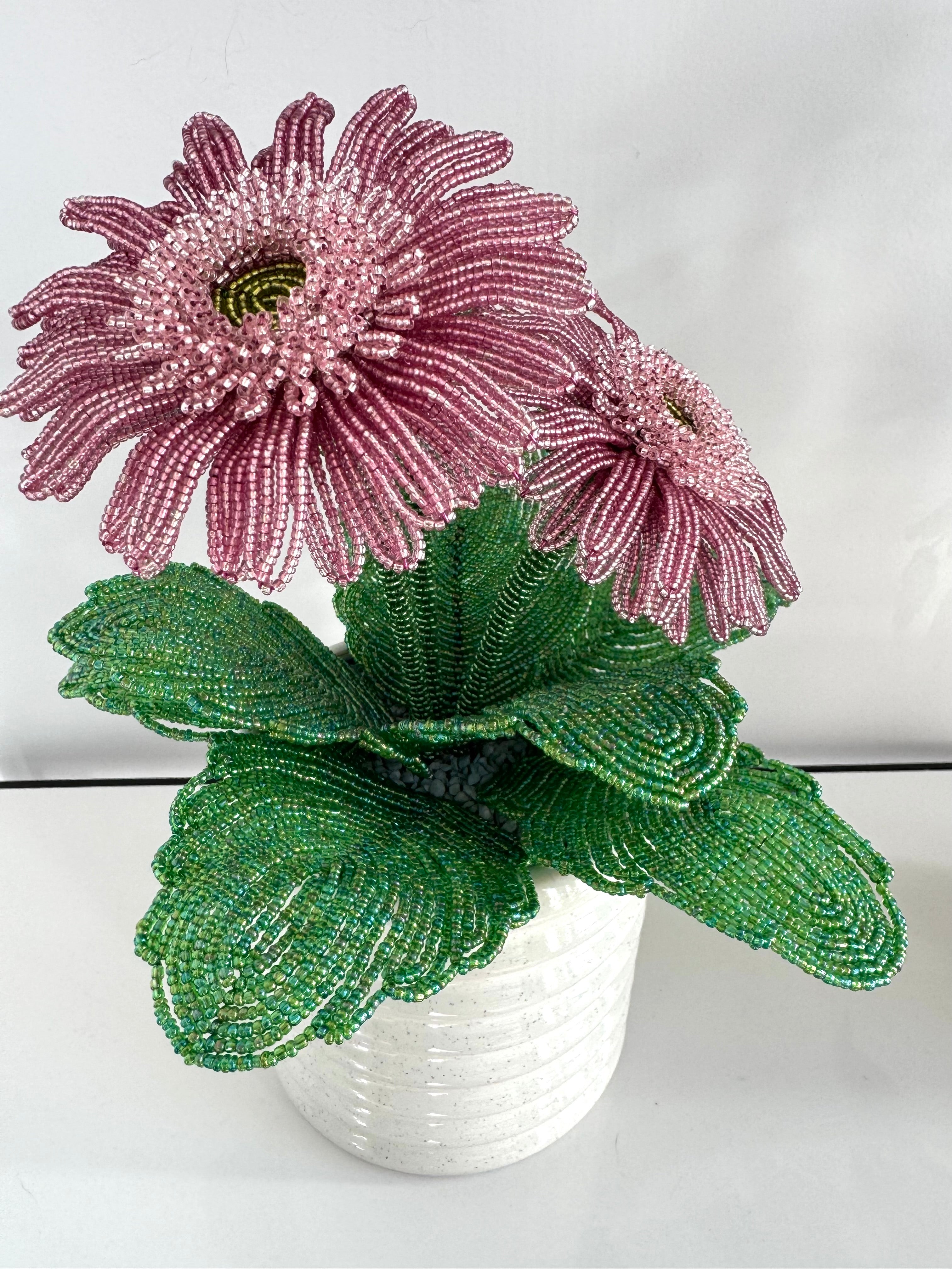 French-beaded potted Gerbera Daisy