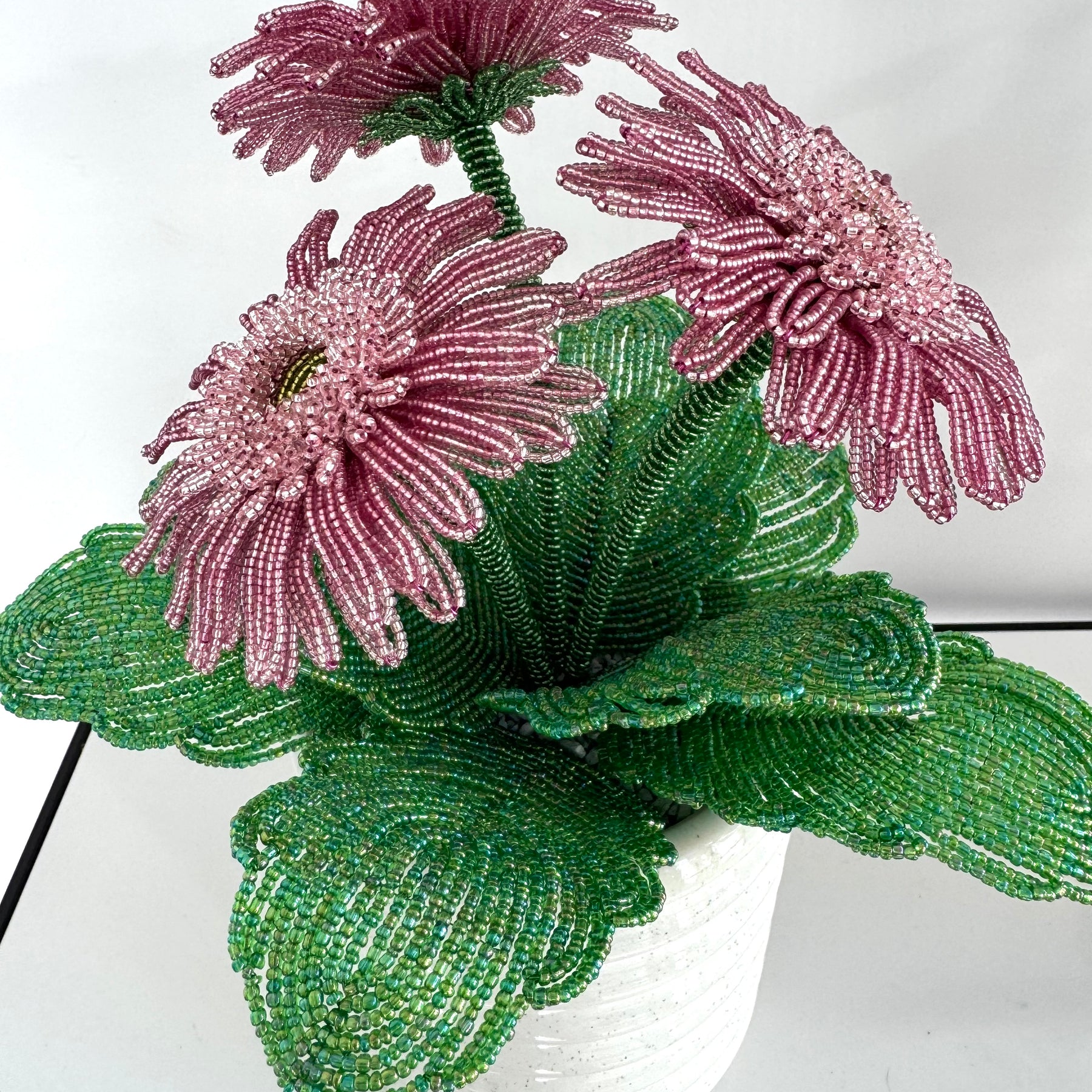 French-beaded potted Gerbera Daisy
