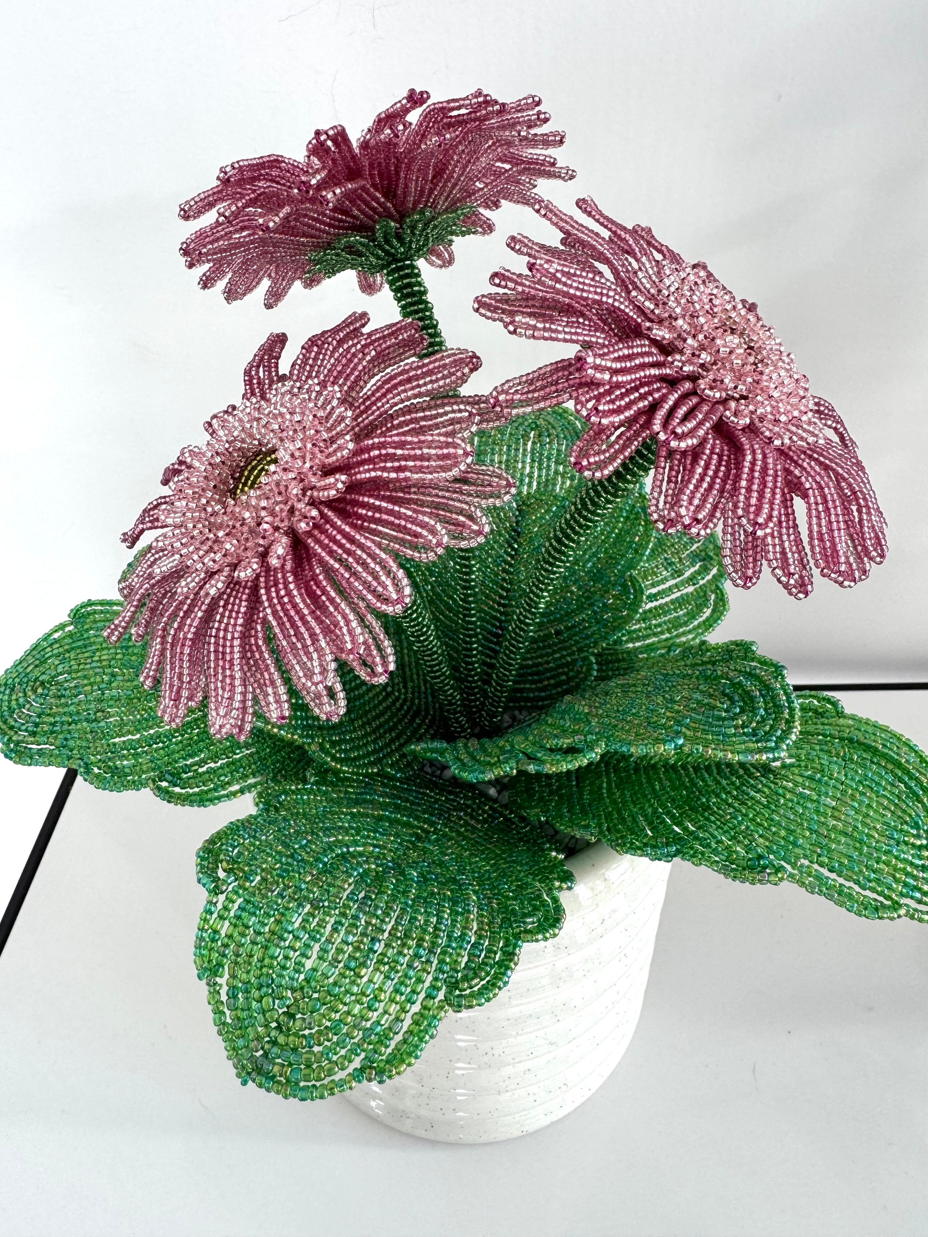 French-beaded potted Gerbera Daisy