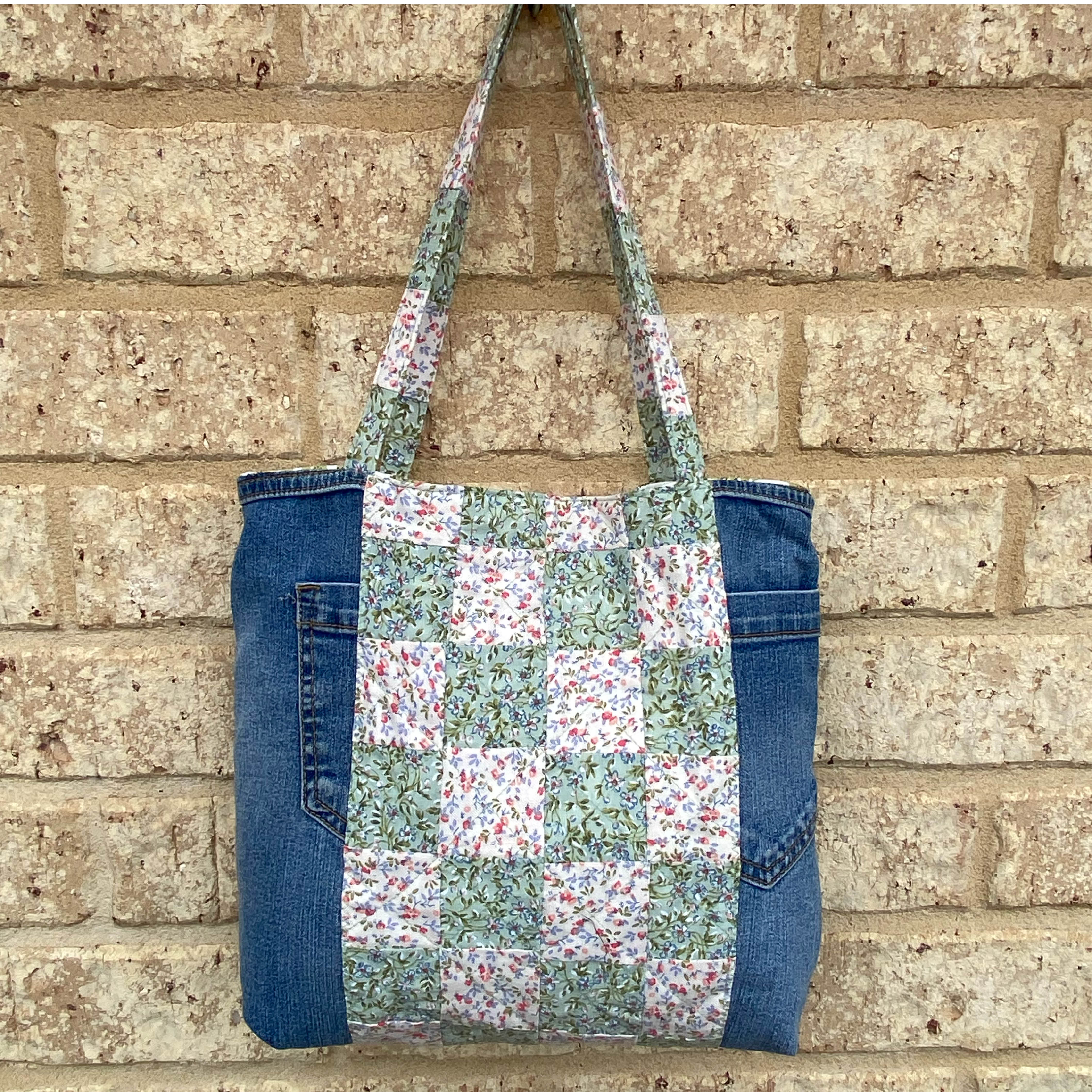 Secret Garden Handmade Tote Bag Upcycled Vintage Fabrics & Denim