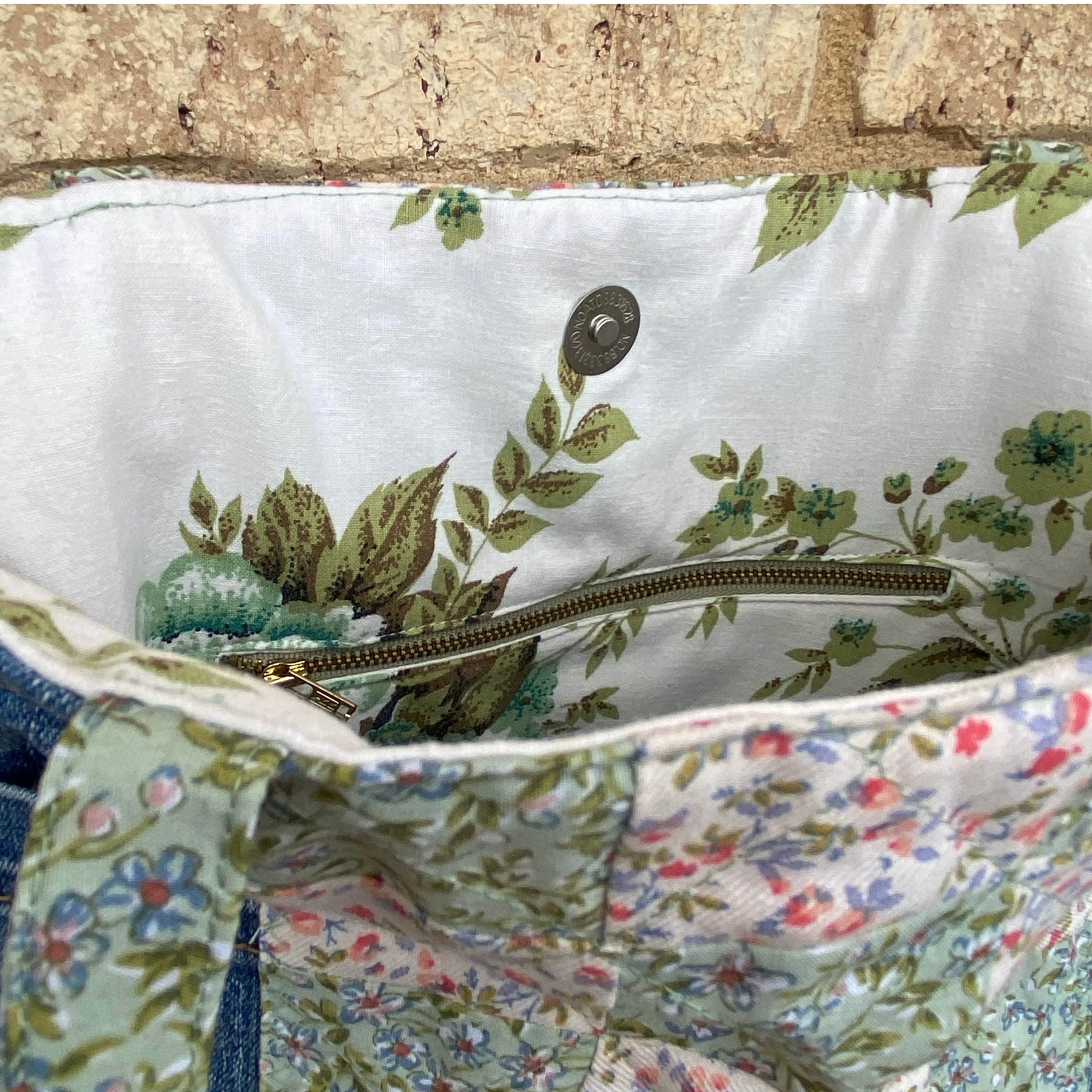 Secret Garden Handmade Tote Bag Upcycled Vintage Fabrics & Denim
