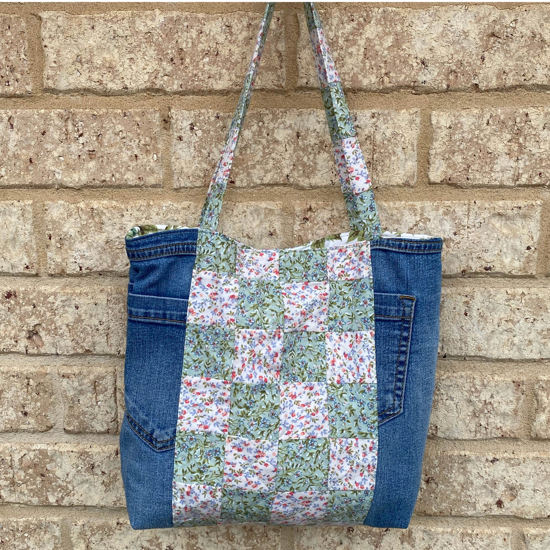 Secret Garden Handmade Tote Bag Upcycled Vintage Fabrics & Denim