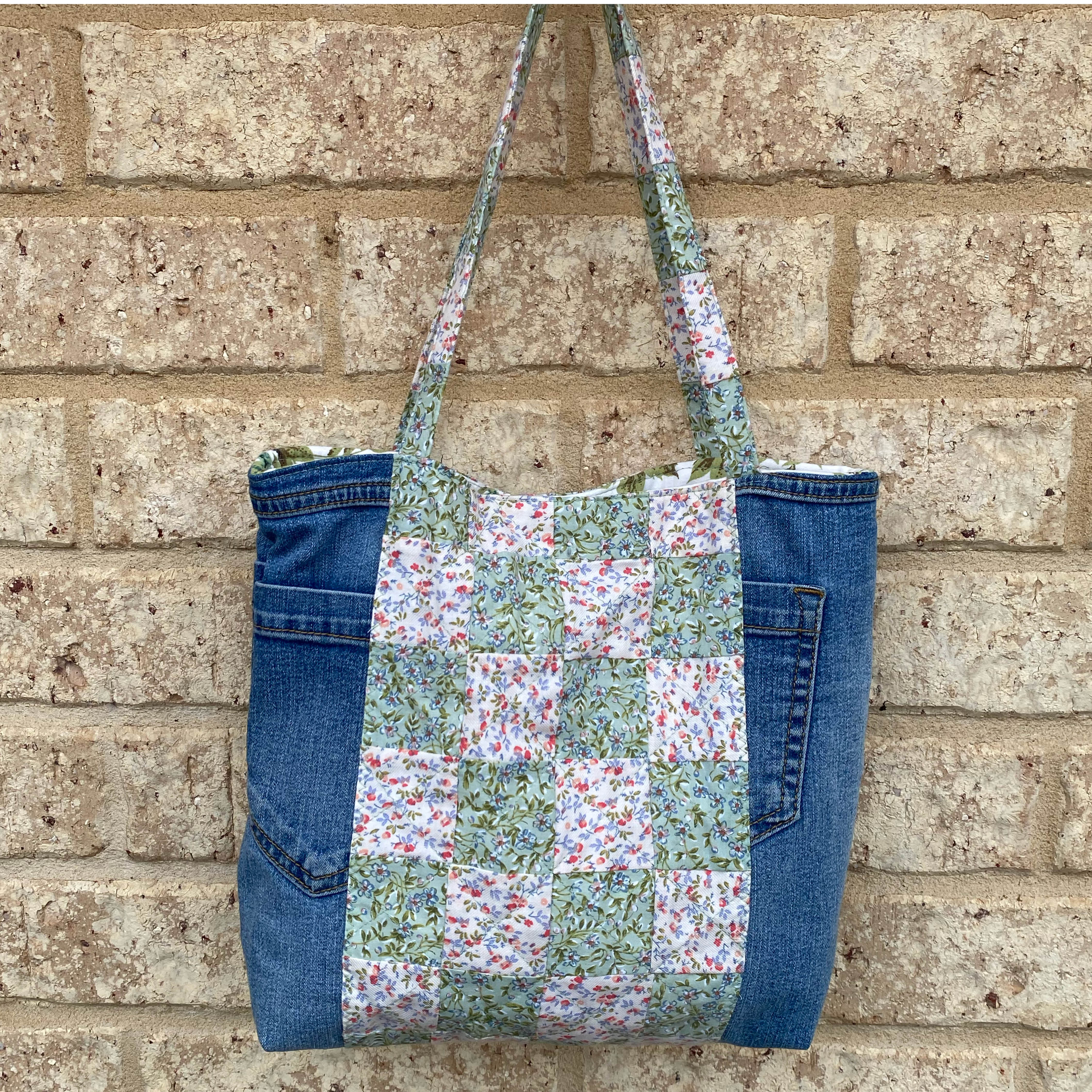 Secret Garden Handmade Tote Bag Upcycled Vintage Fabrics & Denim