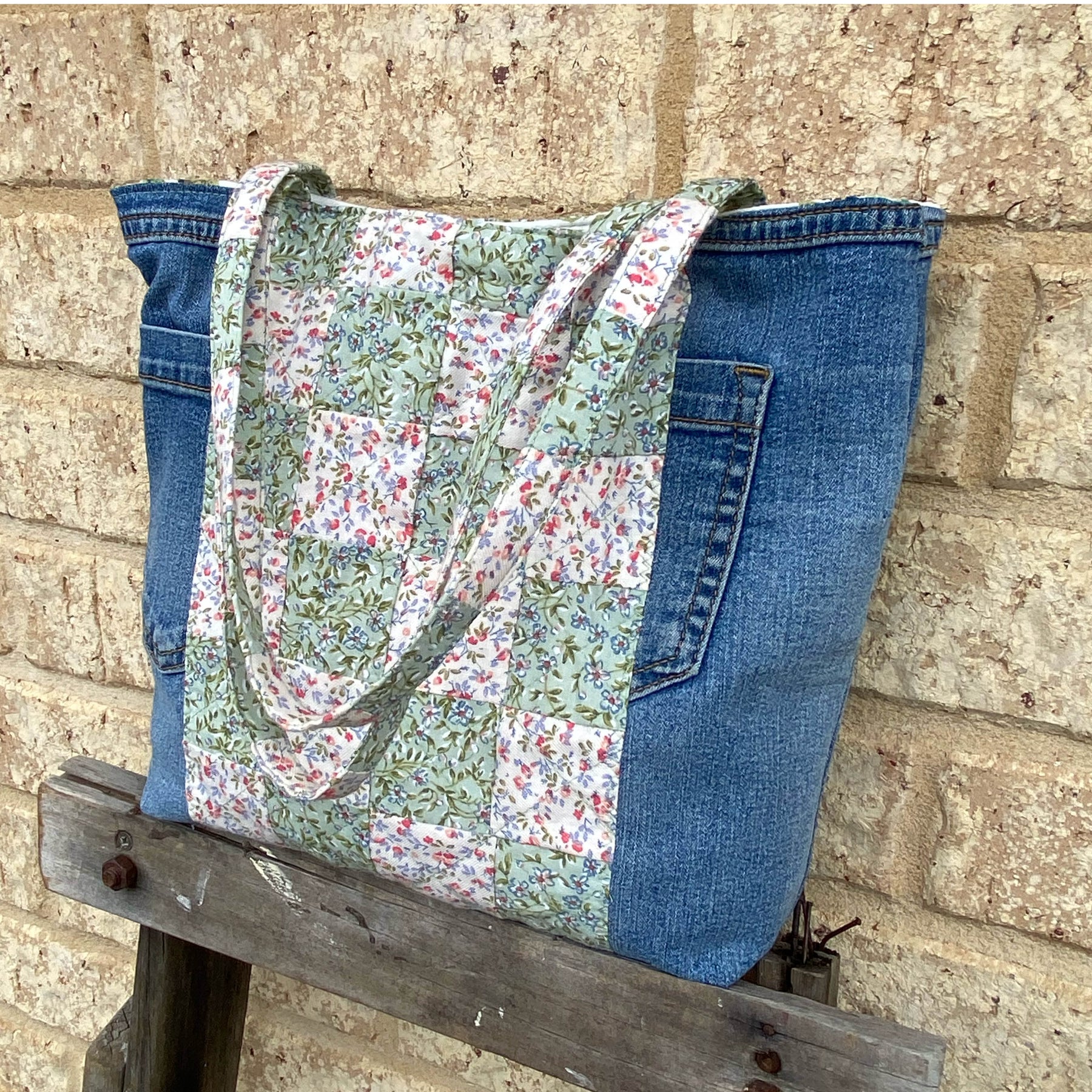 Secret Garden Handmade Tote Bag Upcycled Vintage Fabrics & Denim
