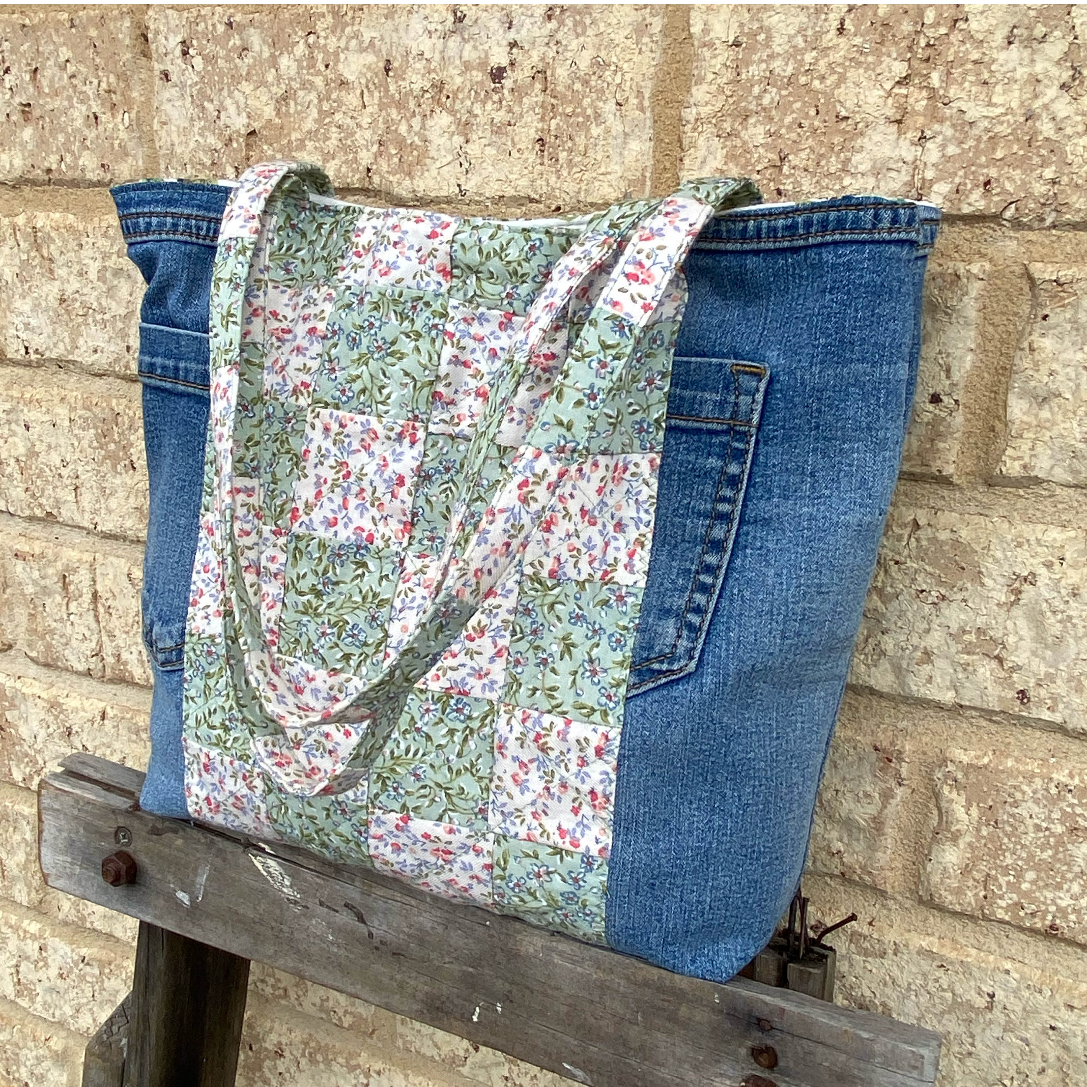 Secret Garden Handmade Tote Bag Upcycled Vintage Fabrics & Denim