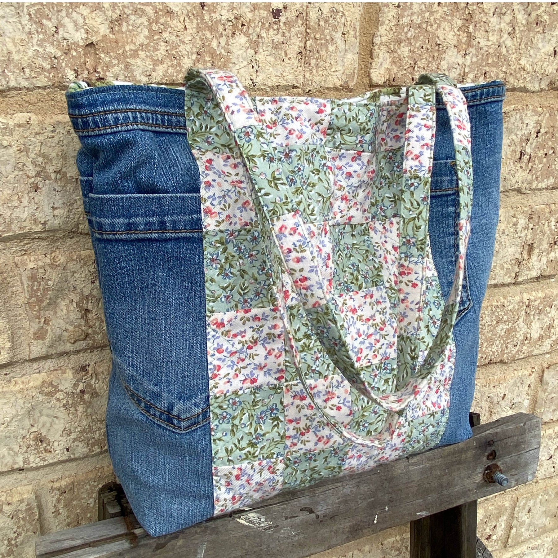 Secret Garden Handmade Tote Bag Upcycled Vintage Fabrics & Denim