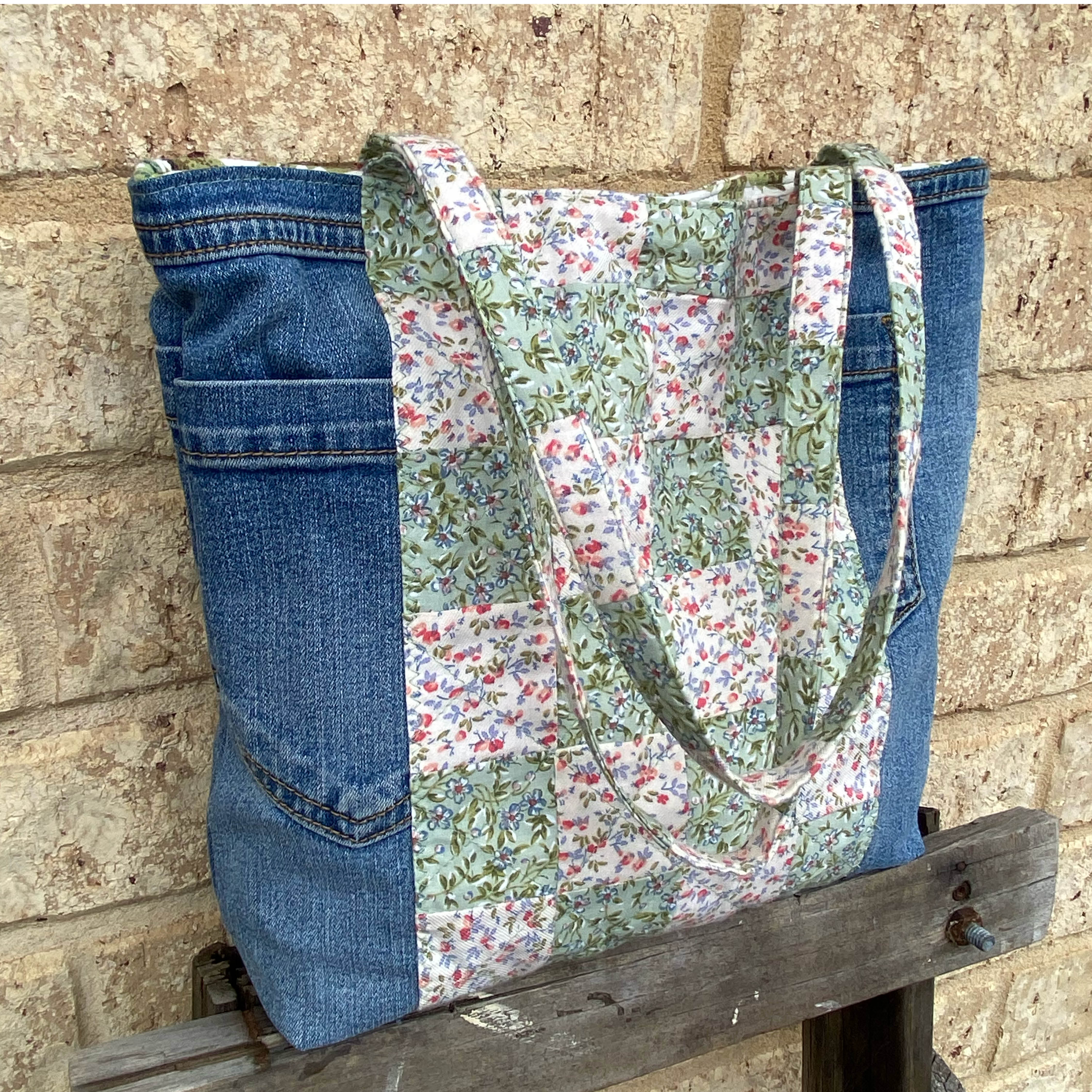 Secret Garden Handmade Tote Bag Upcycled Vintage Fabrics & Denim