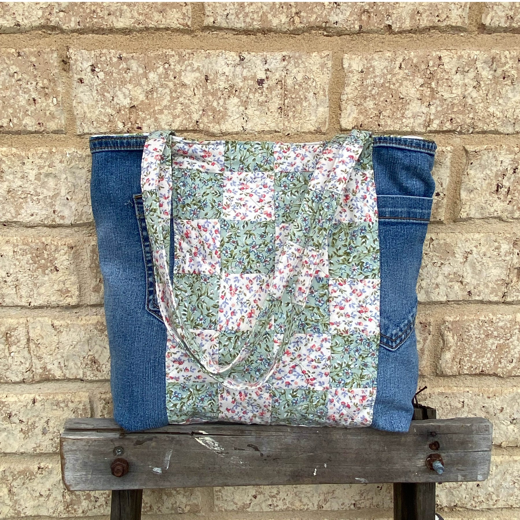 Secret Garden Handmade Tote Bag Upcycled Vintage Fabrics & Denim