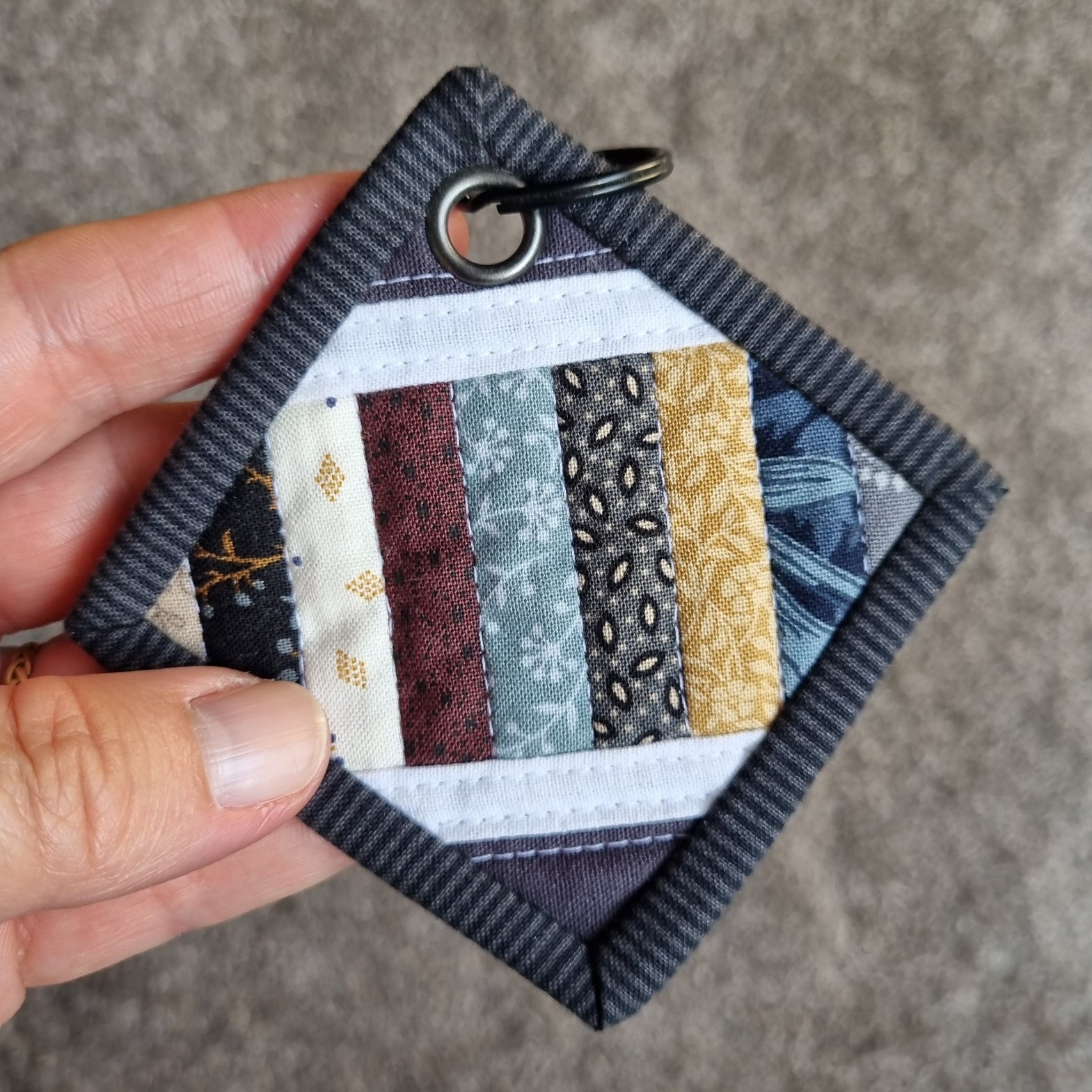 Patchwork Quilted String Quilt Block Keyring