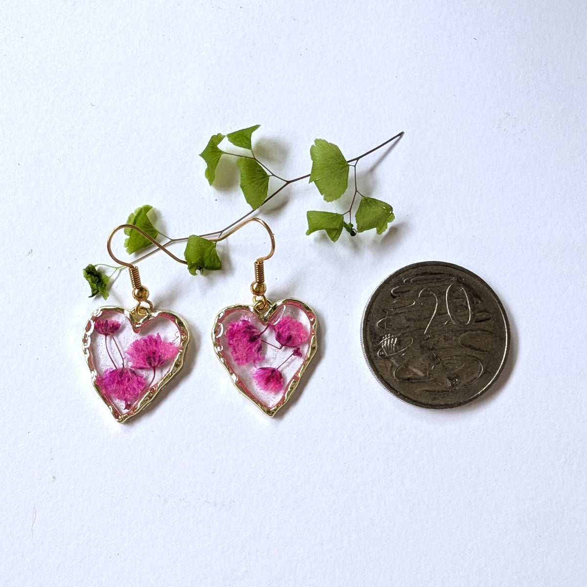 Dyed Gypsophila Resin Heart Drop Earrings
