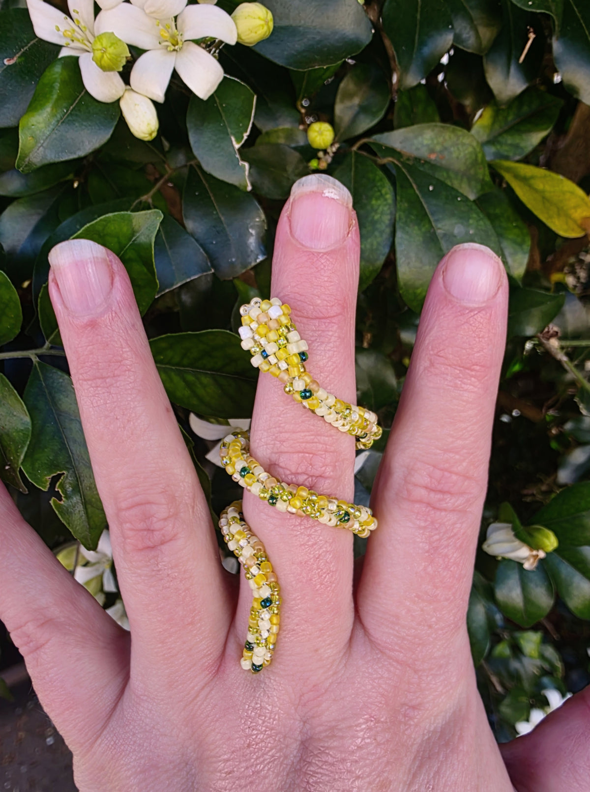Flexible Beaded Snake Ring - Mellow Yellow