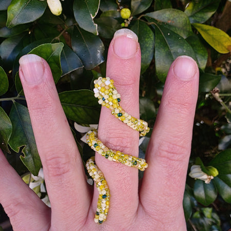 Flexible Beaded Snake Ring - Mellow Yellow