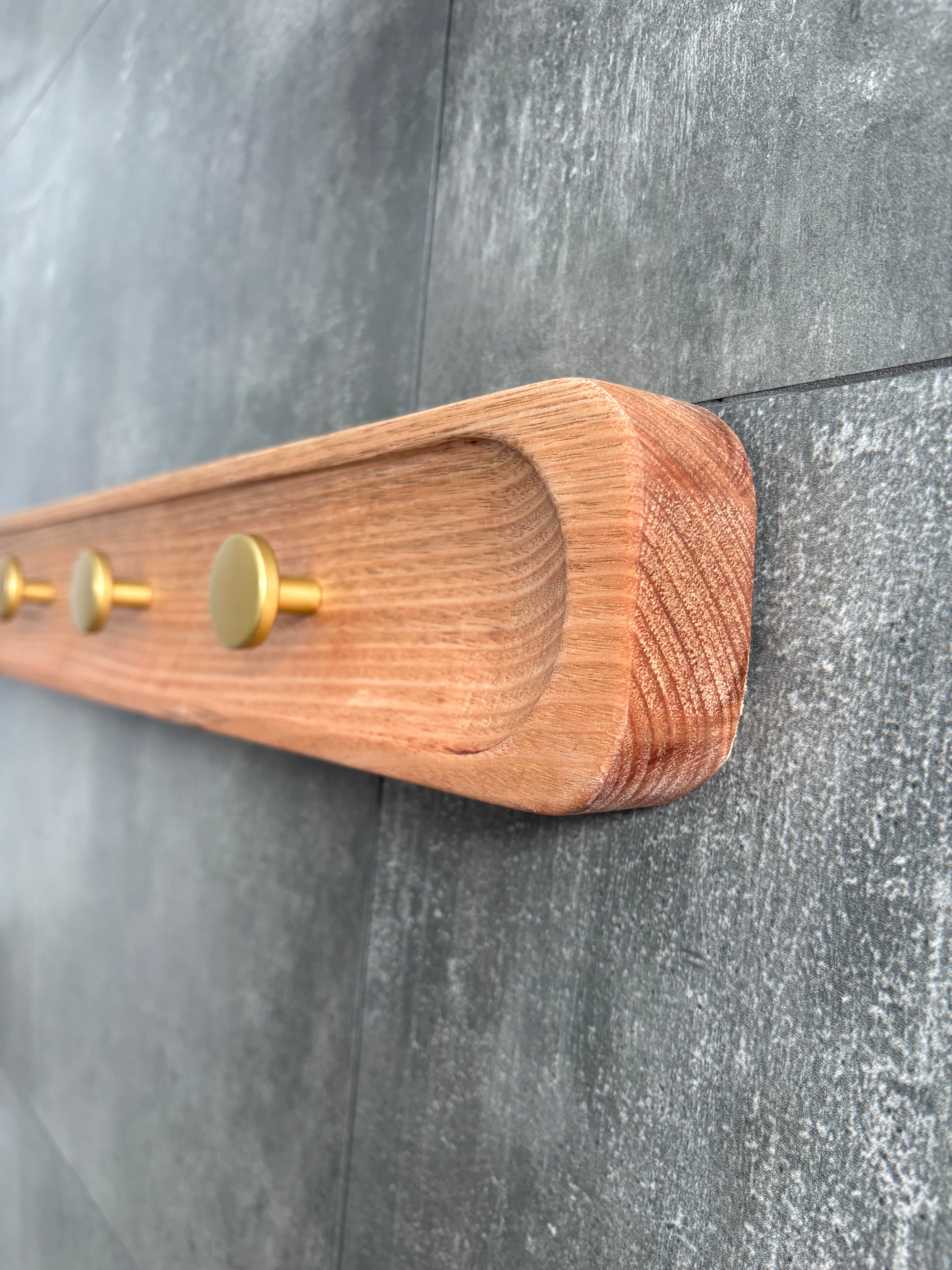 No.1 Tasmanian oak coat rack with gold hooks