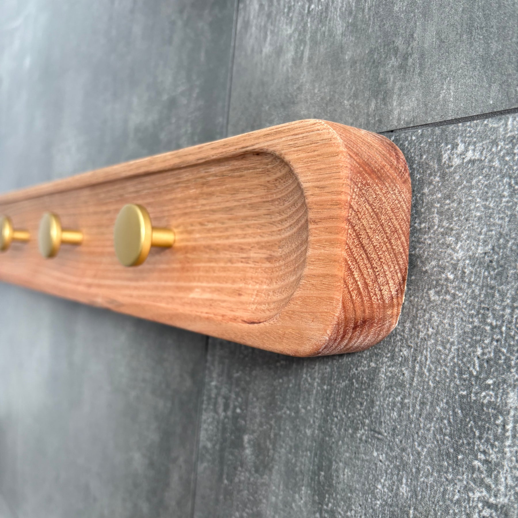 No.1 Tasmanian oak coat rack with gold hooks