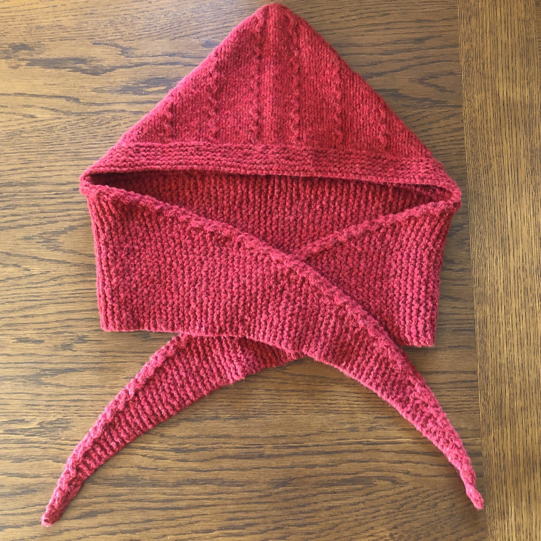 Hand knit Hood Scarf for Adult (M) -Red Hat Balaclava