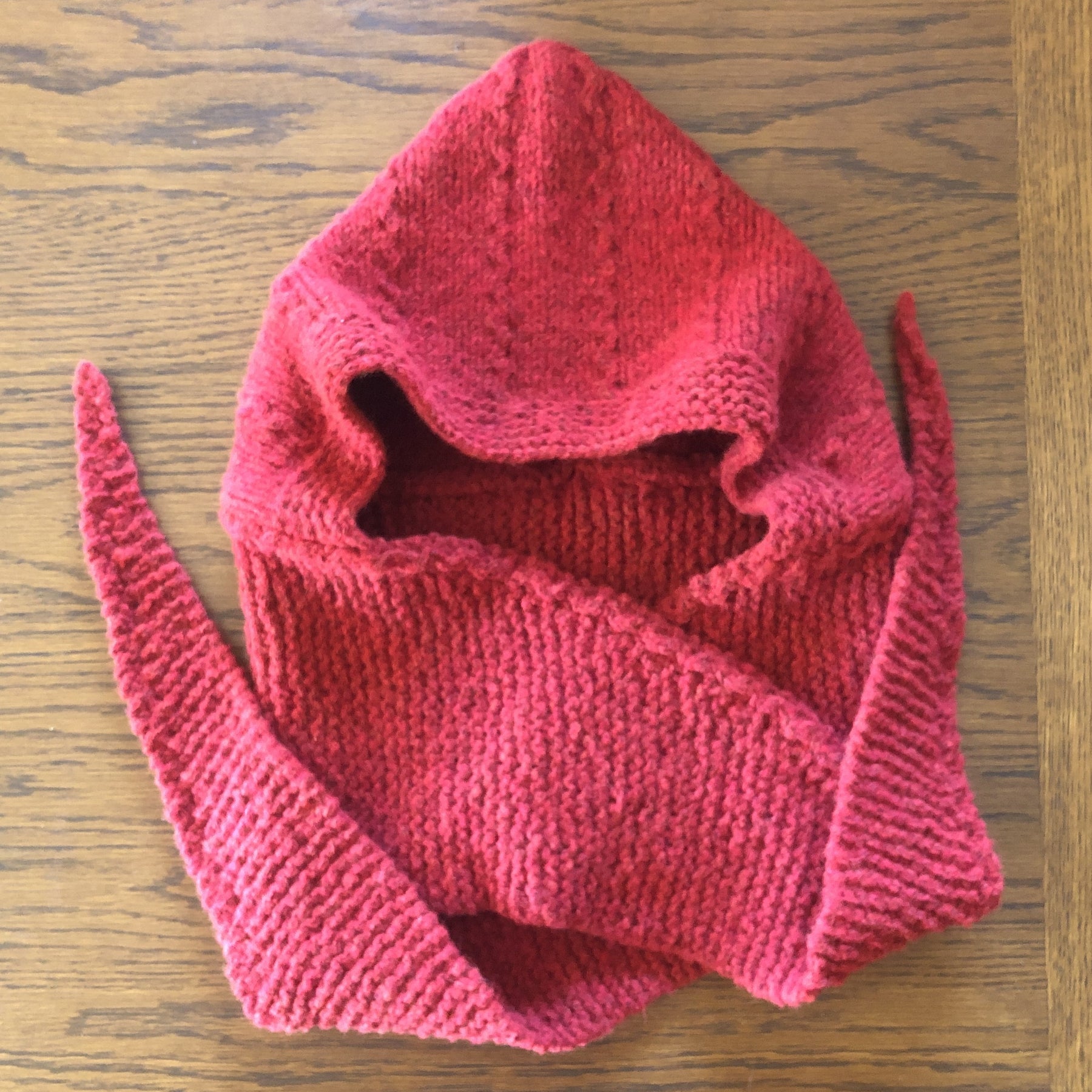 Hand knit Hood Scarf for Adult (M) -Red Hat Balaclava