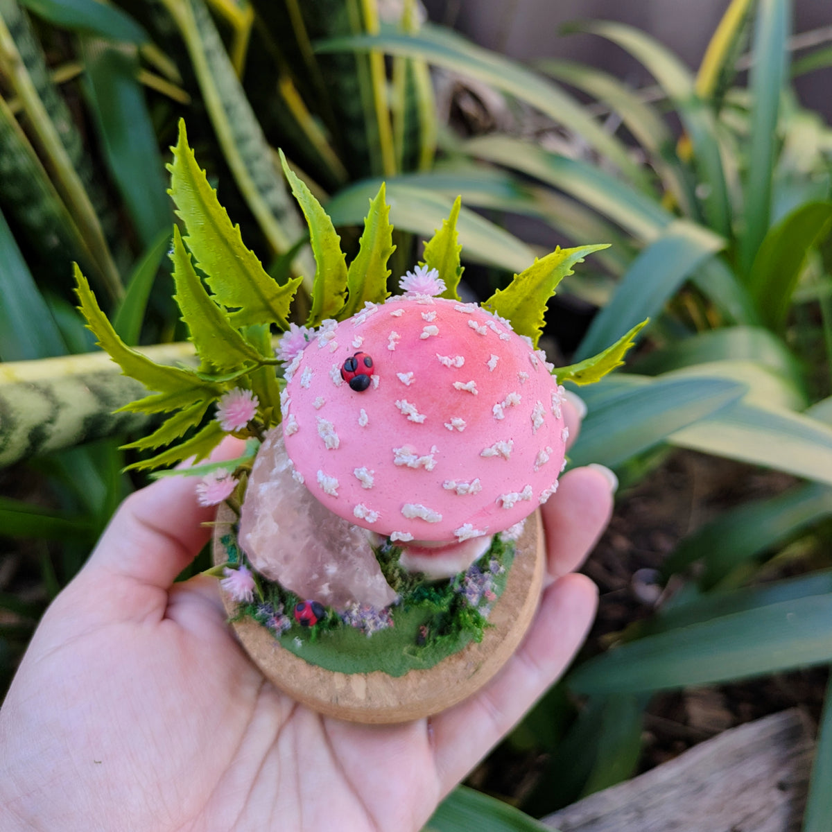 Enchanted Pink Mushroom & Rose Quartz Dome