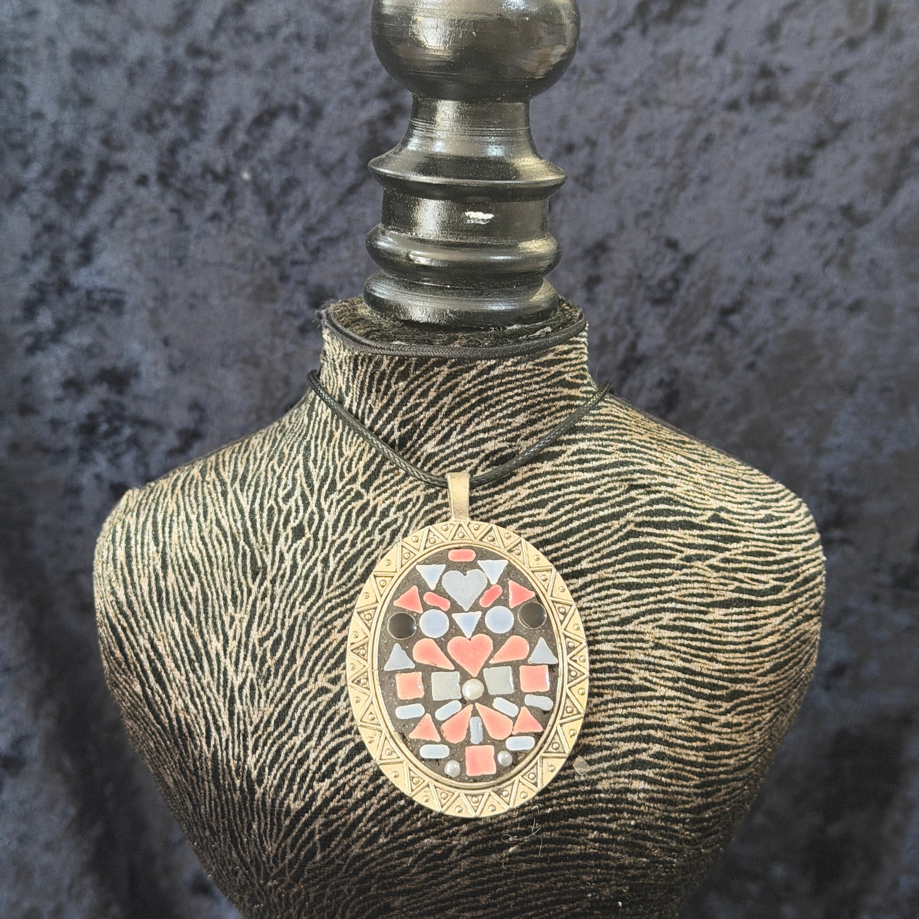 Mosaic Oval Silver Pendant