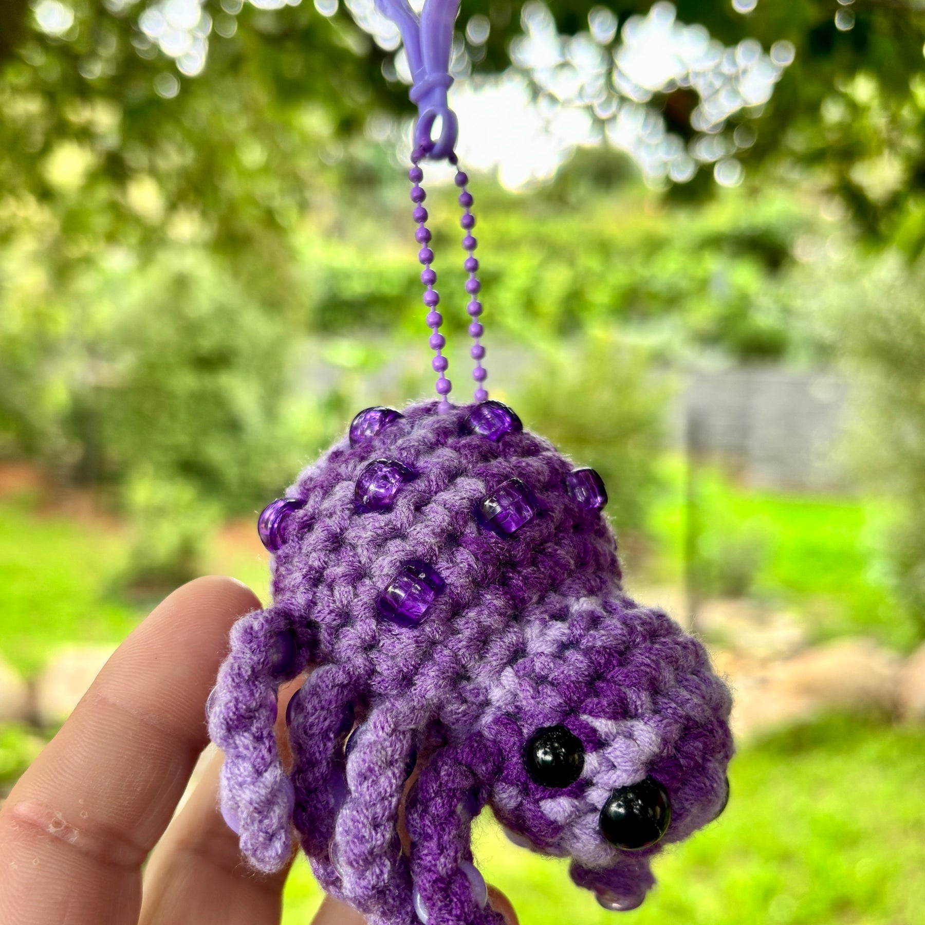 Spider Beaded Fidget Crochet Toy Purple Keychain Bag Tag