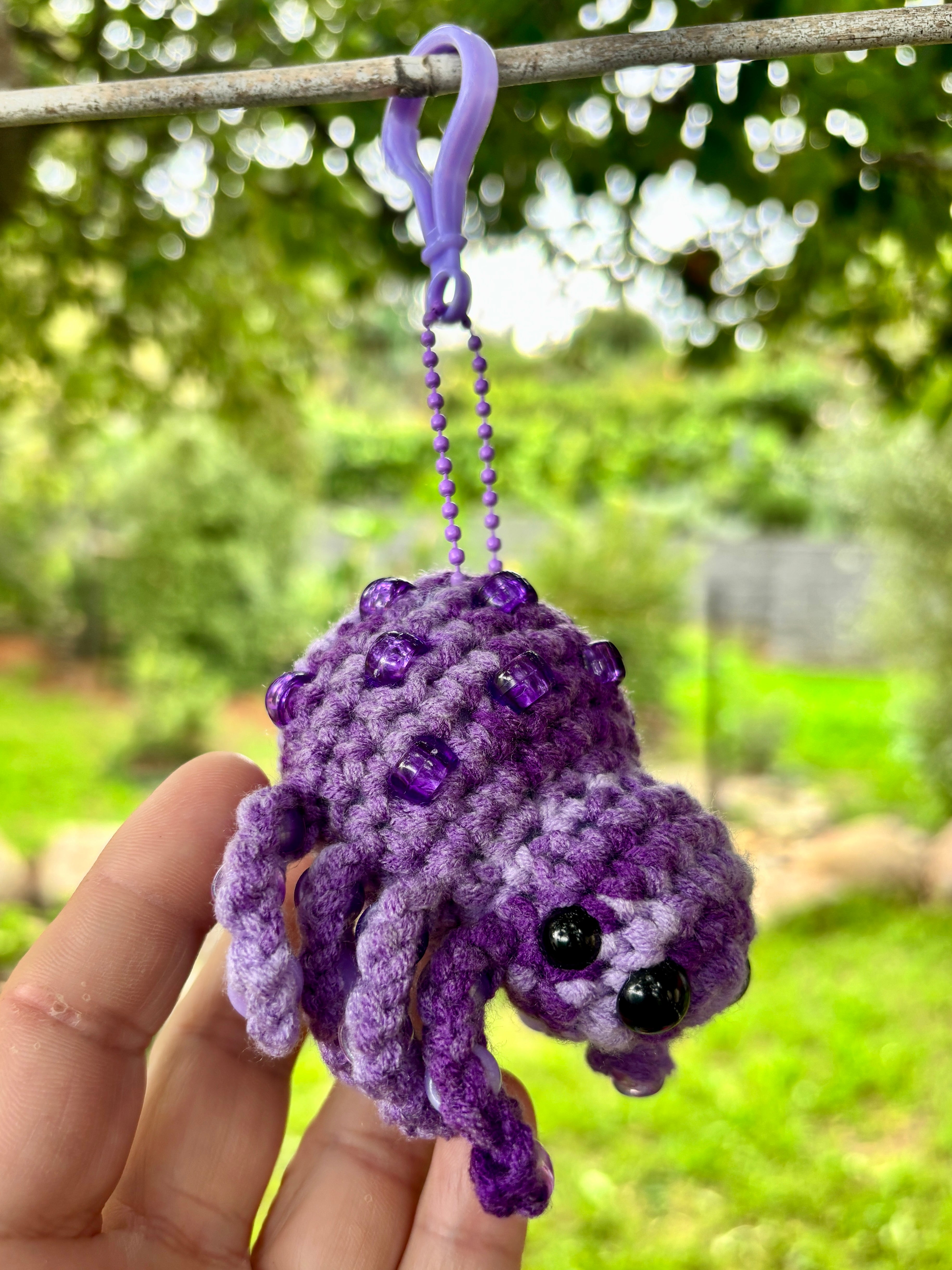 Spider Beaded Fidget Crochet Toy Purple Keychain Bag Tag