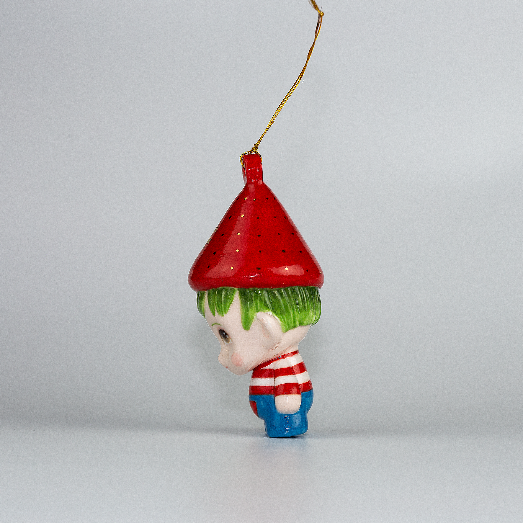 Handmade Porcelain Christmas ornament. One-of-a-kind. Ethan Elf.