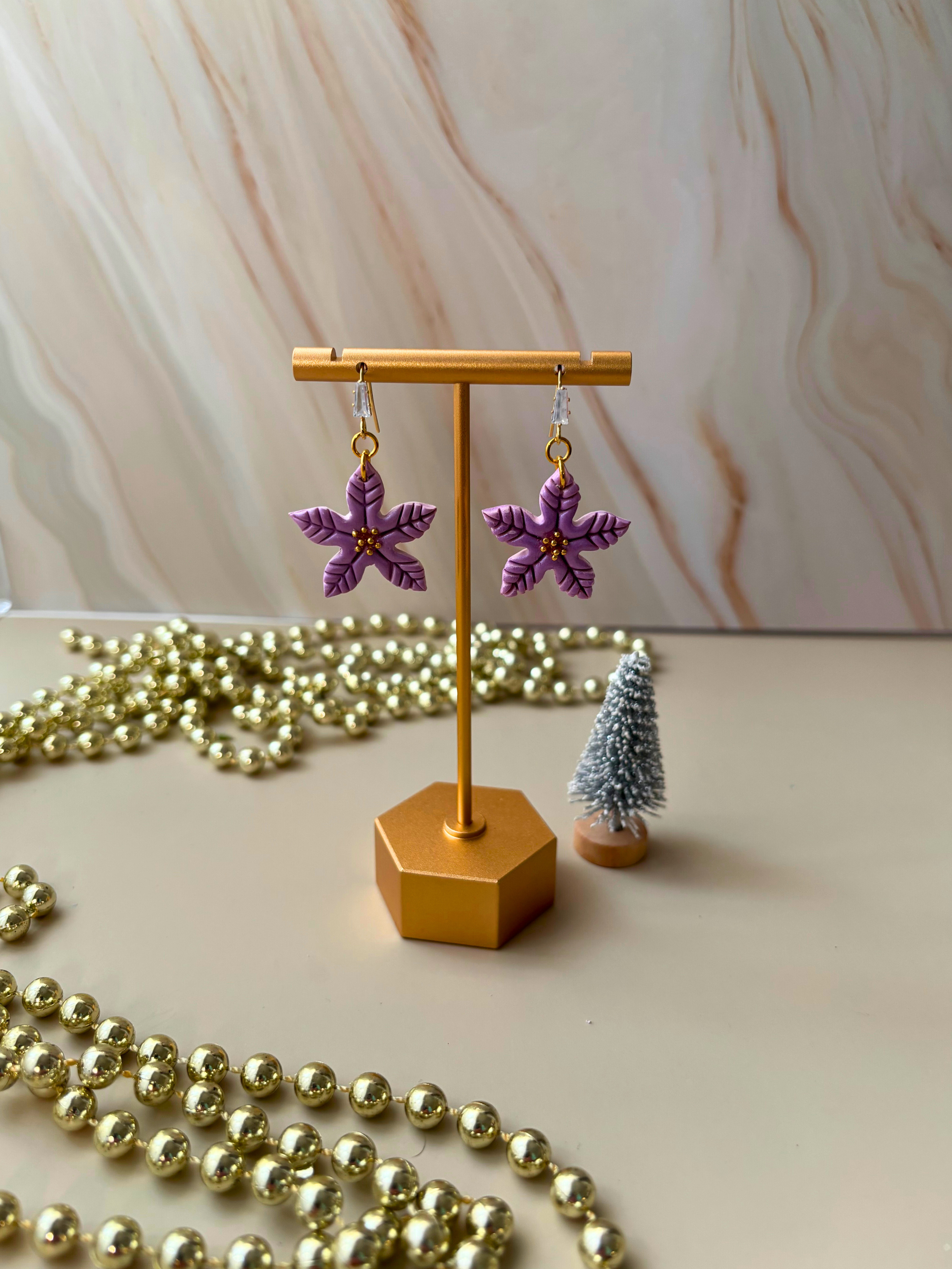 Pastel Poinsettia Dangle Earrings – Handmade Polymer Clay Jewellery