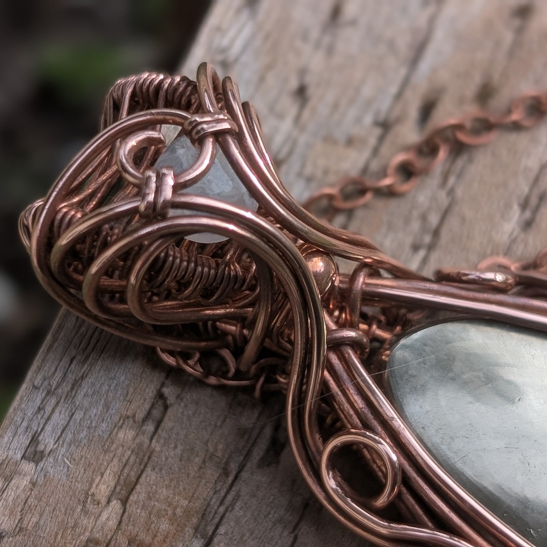 Athena - Pyrite and Moonstone Copper Pendant