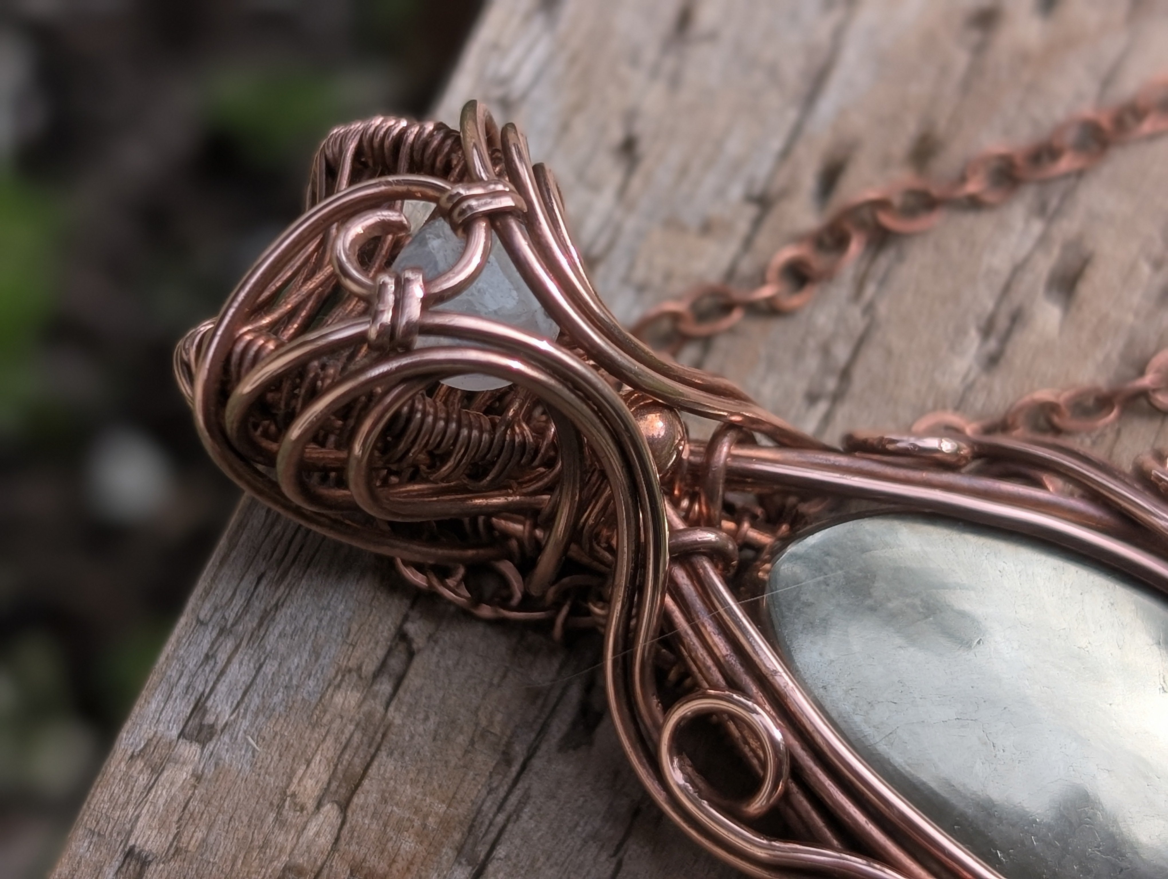 Athena - Pyrite and Moonstone Copper Pendant