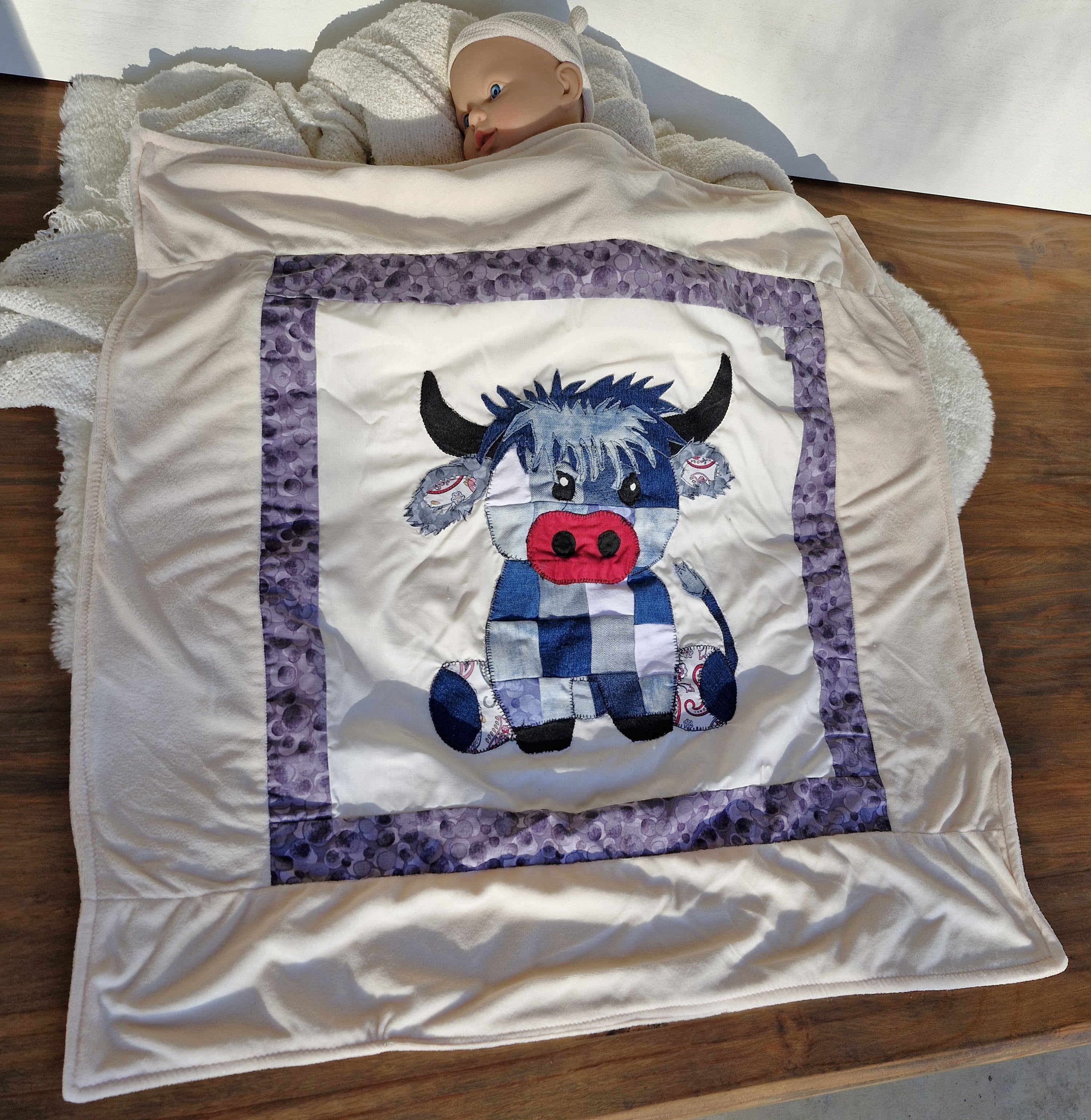 Highland Cow Patchwork front Baby Blanket