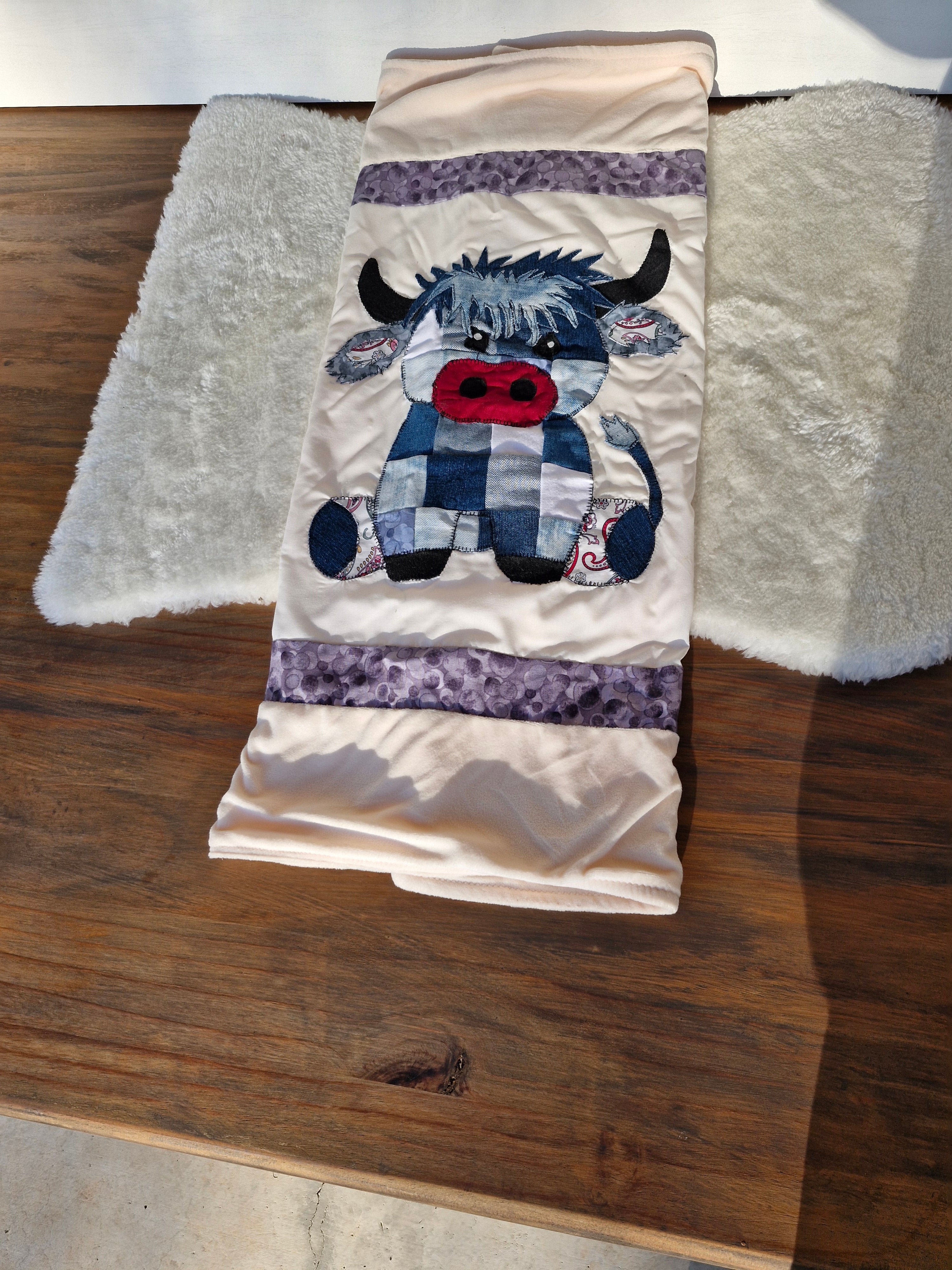 Highland Cow Patchwork front Baby Blanket